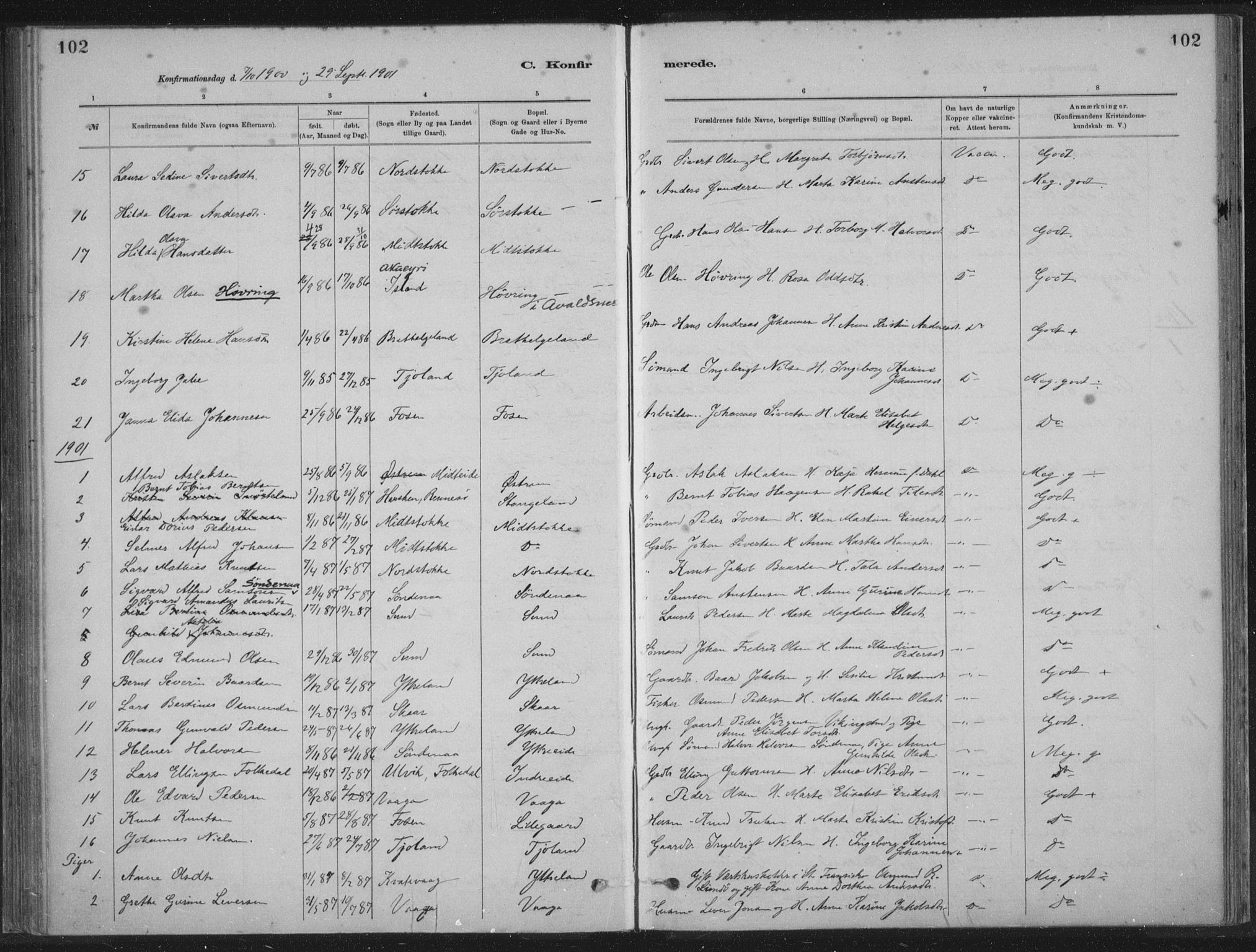 Kopervik sokneprestkontor, AV/SAST-A-101850/H/Ha/Haa/L0002: Parish register (official) no. A 2, 1880-1912, p. 102