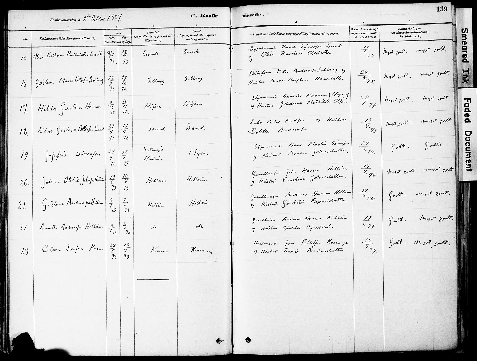 Strømm kirkebøker, AV/SAKO-A-322/F/Fa/L0004: Parish register (official) no. I 4, 1878-1899, p. 139