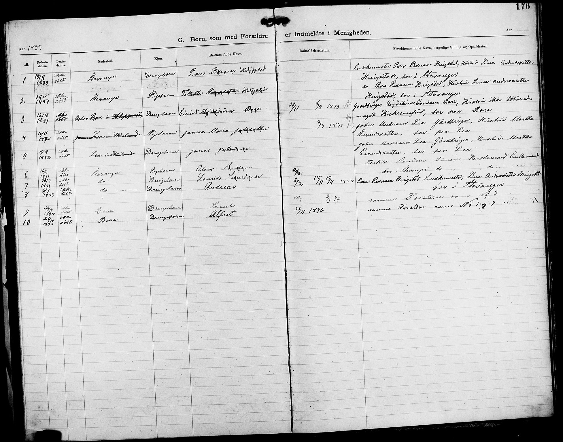 Stavanger amt*, SAST/-: Dissenter register no. -, 1892-1902, p. 176