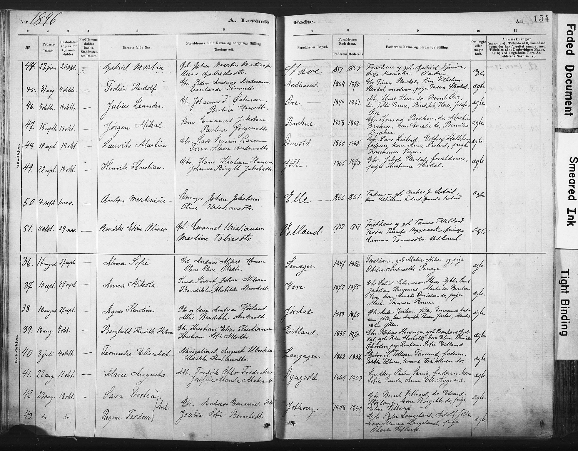 Lista sokneprestkontor, AV/SAK-1111-0027/F/Fa/L0012: Parish register (official) no. A 12, 1879-1903, p. 154