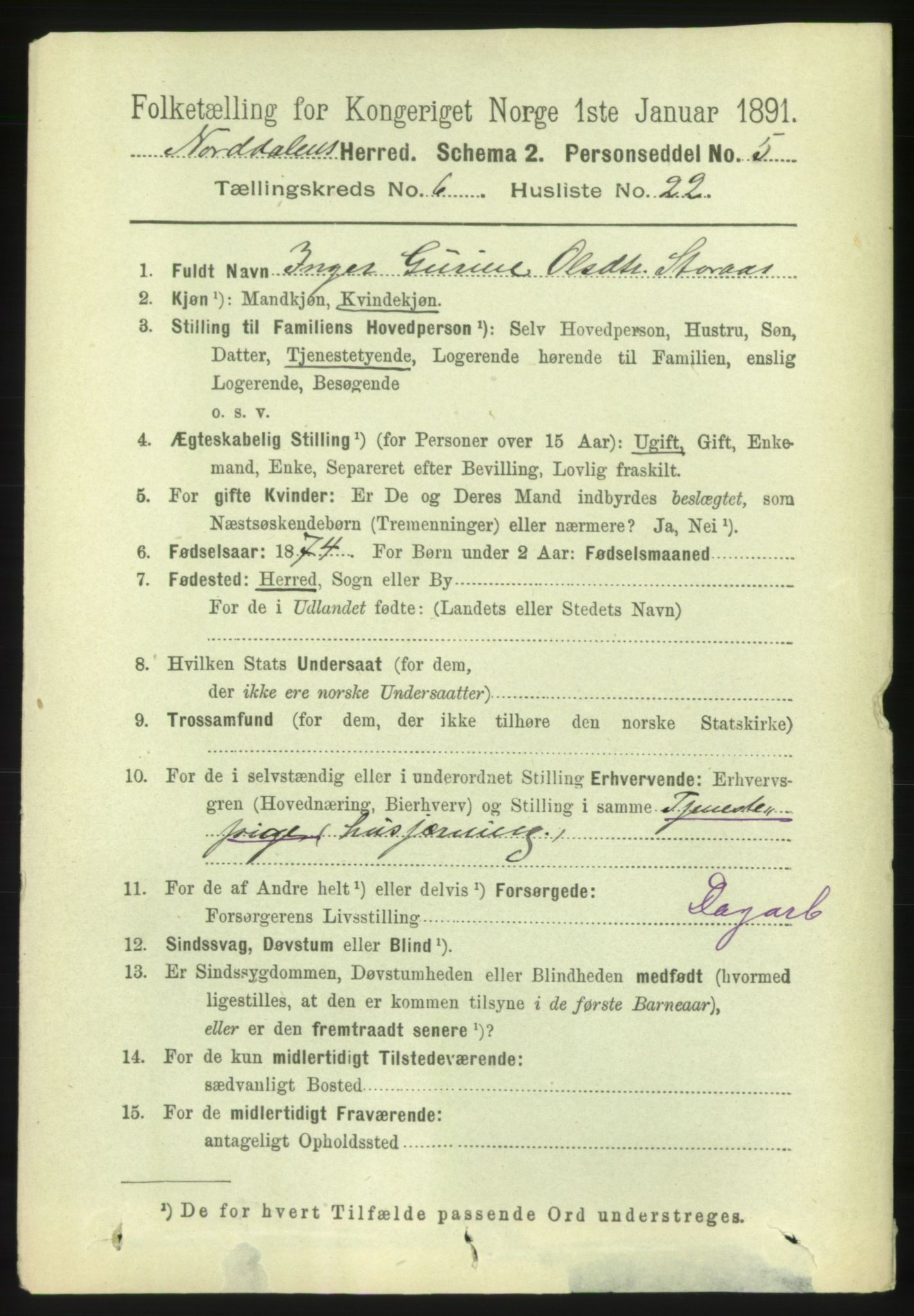 RA, 1891 census for 1524 Norddal, 1891, p. 1272