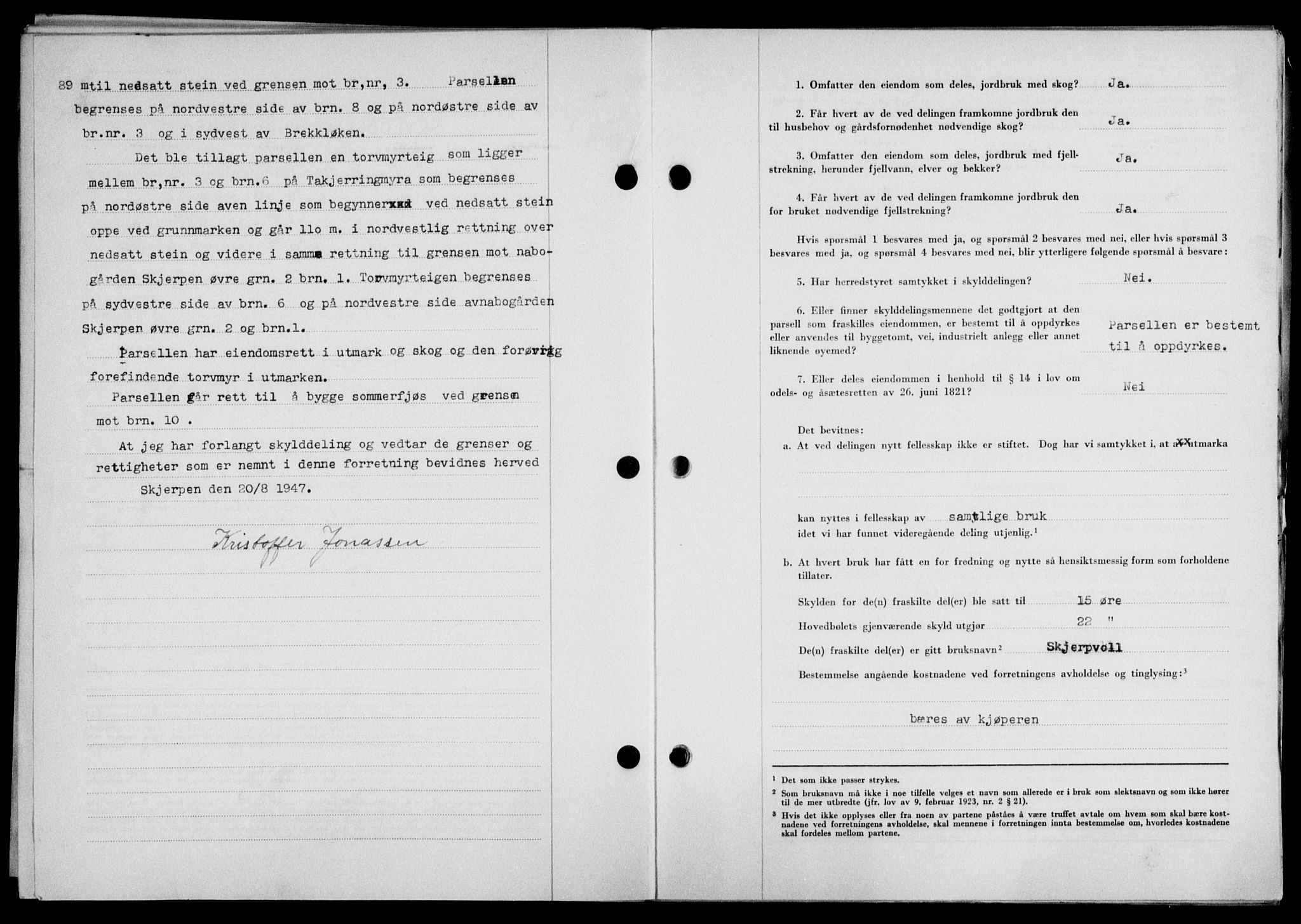 Lofoten sorenskriveri, AV/SAT-A-0017/1/2/2C/L0017a: Mortgage book no. 17a, 1947-1948, Diary no: : 1832/1947