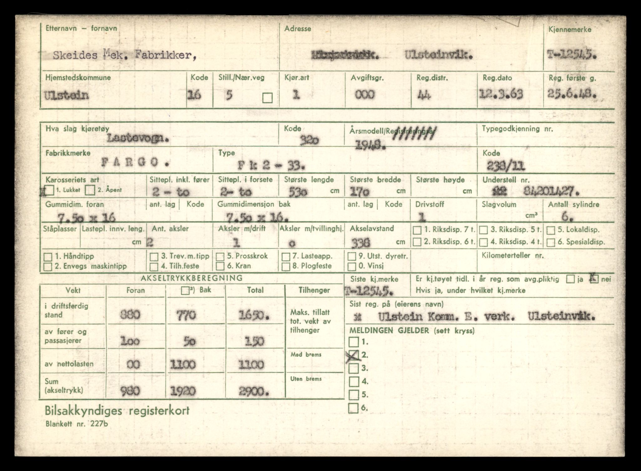 Møre og Romsdal vegkontor - Ålesund trafikkstasjon, AV/SAT-A-4099/F/Fe/L0034: Registreringskort for kjøretøy T 12500 - T 12652, 1927-1998, p. 820