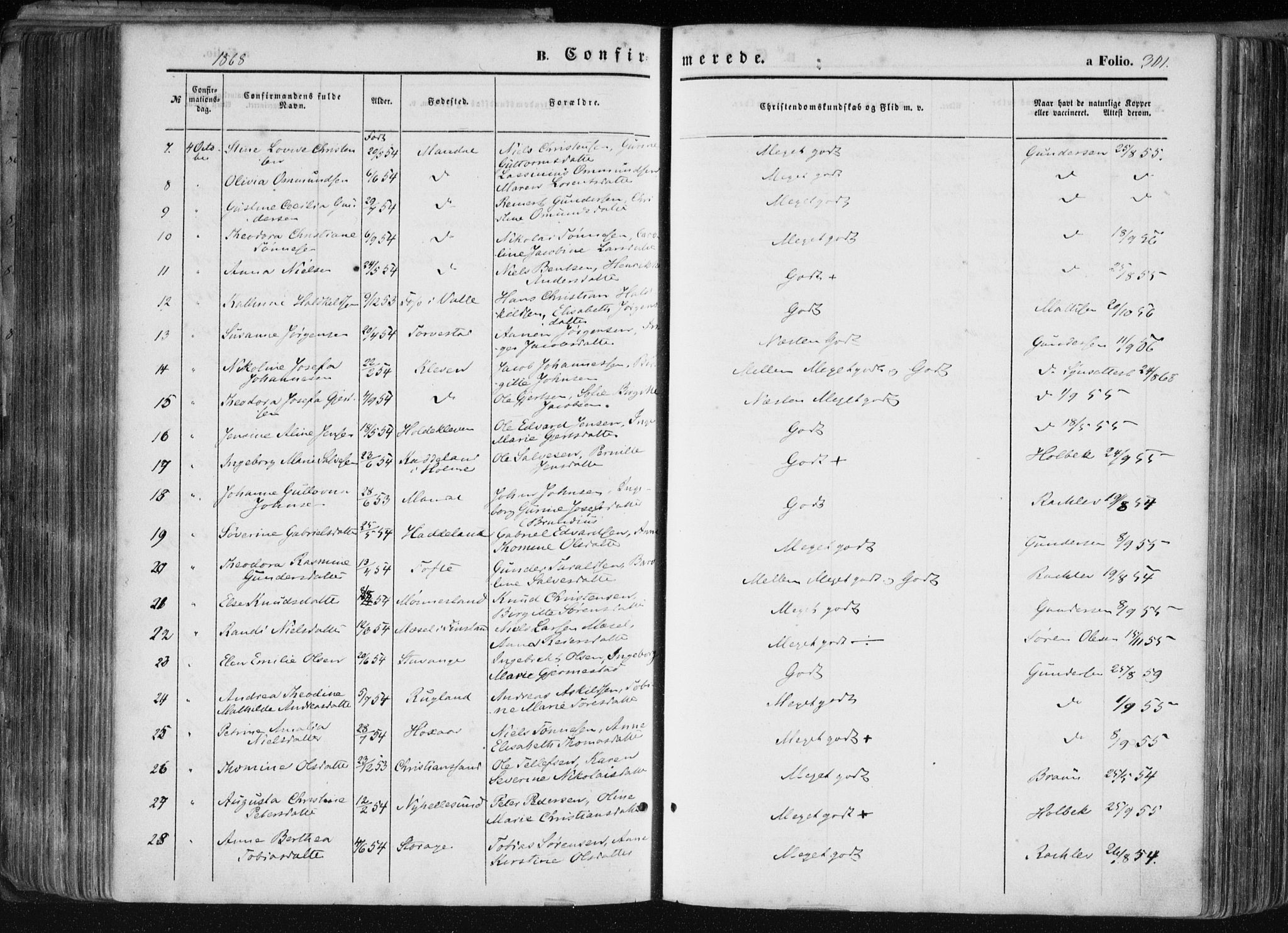 Mandal sokneprestkontor, AV/SAK-1111-0030/F/Fa/Faa/L0014: Parish register (official) no. A 14, 1859-1872, p. 301