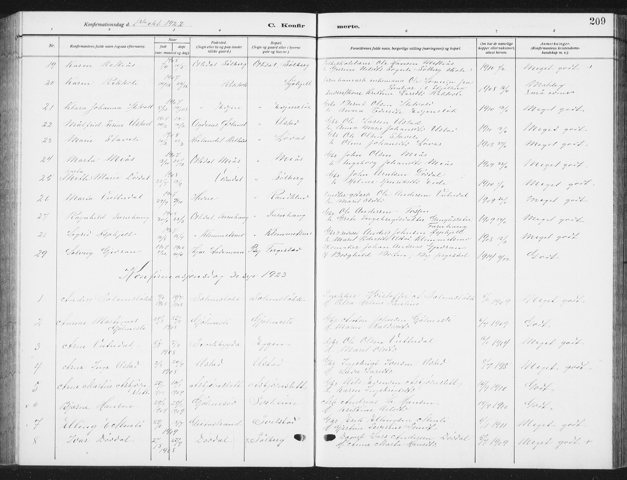 Ministerialprotokoller, klokkerbøker og fødselsregistre - Sør-Trøndelag, AV/SAT-A-1456/668/L0820: Parish register (copy) no. 668C09, 1912-1936, p. 209