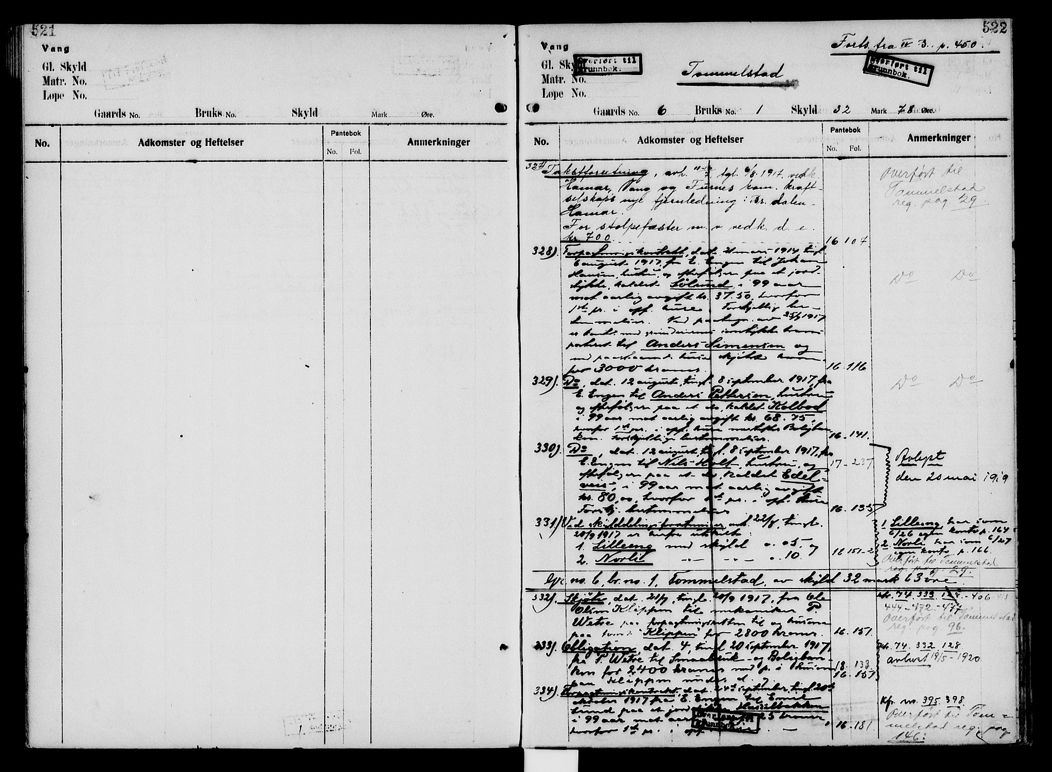 Nord-Hedmark sorenskriveri, SAH/TING-012/H/Ha/Had/Hade/L0005: Mortgage register no. 4.5, 1916-1940, p. 521-522