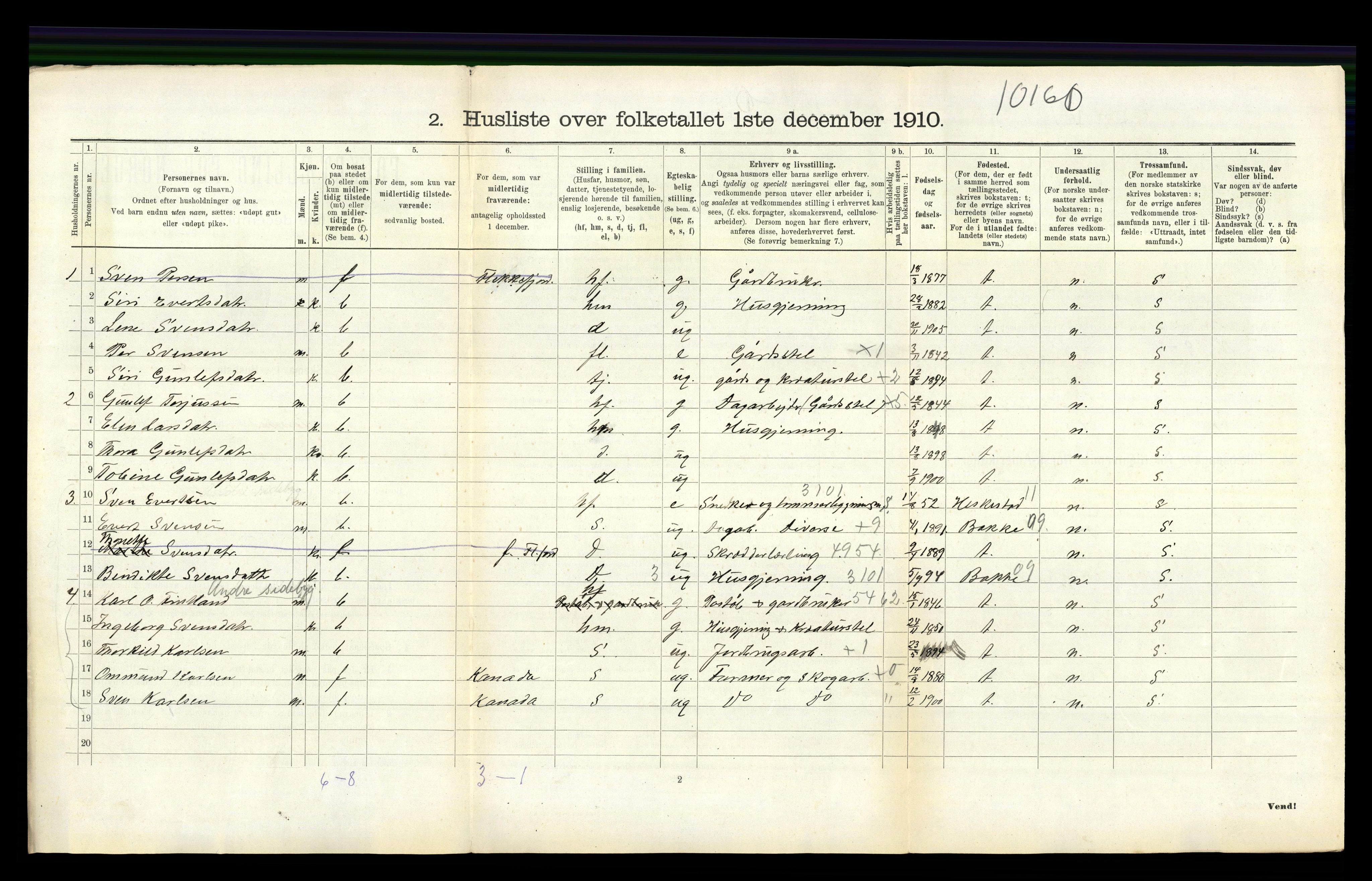 RA, 1910 census for Tonstad, 1910, p. 107