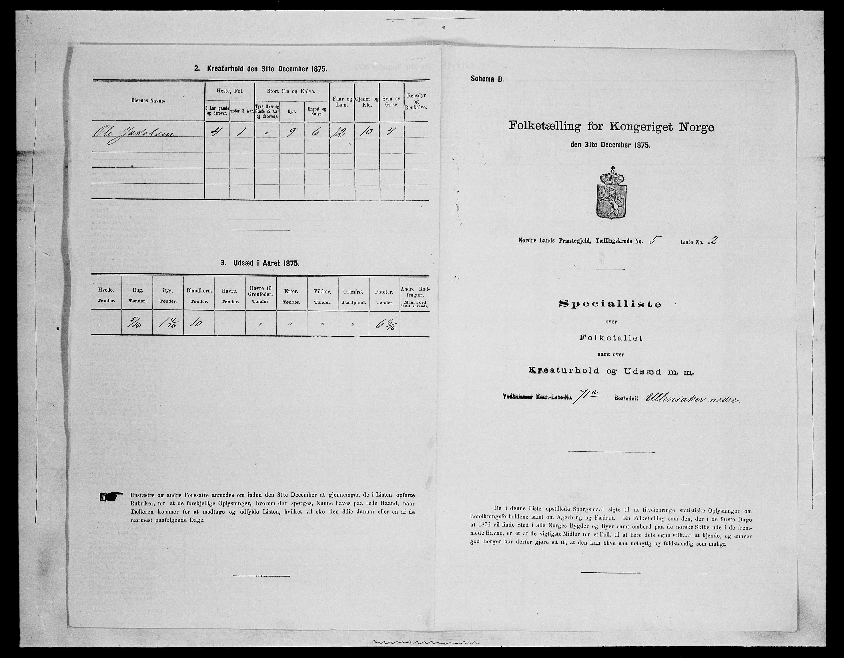 SAH, 1875 census for 0538P Nordre Land, 1875, p. 684