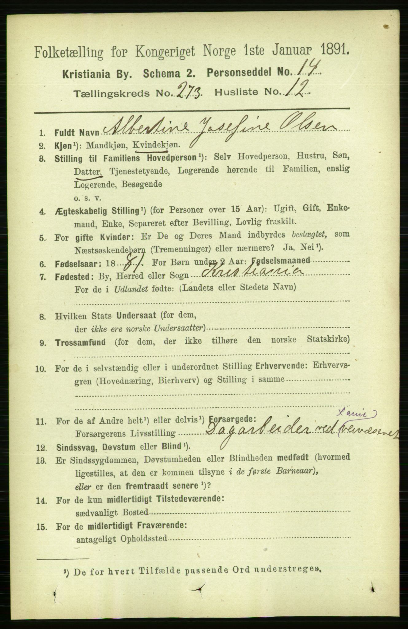 RA, 1891 census for 0301 Kristiania, 1891, p. 166049