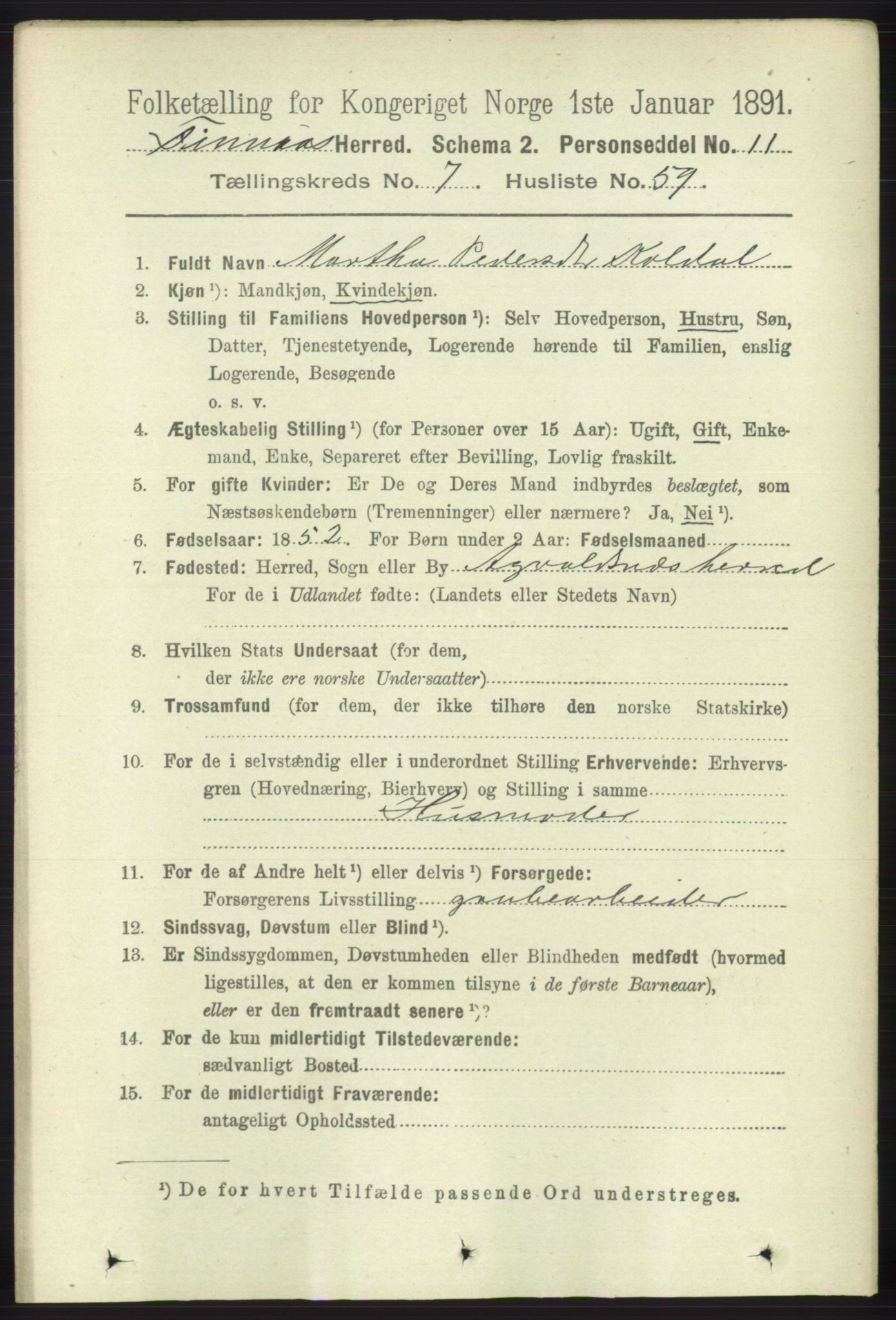 RA, 1891 census for 1218 Finnås, 1891, p. 3028