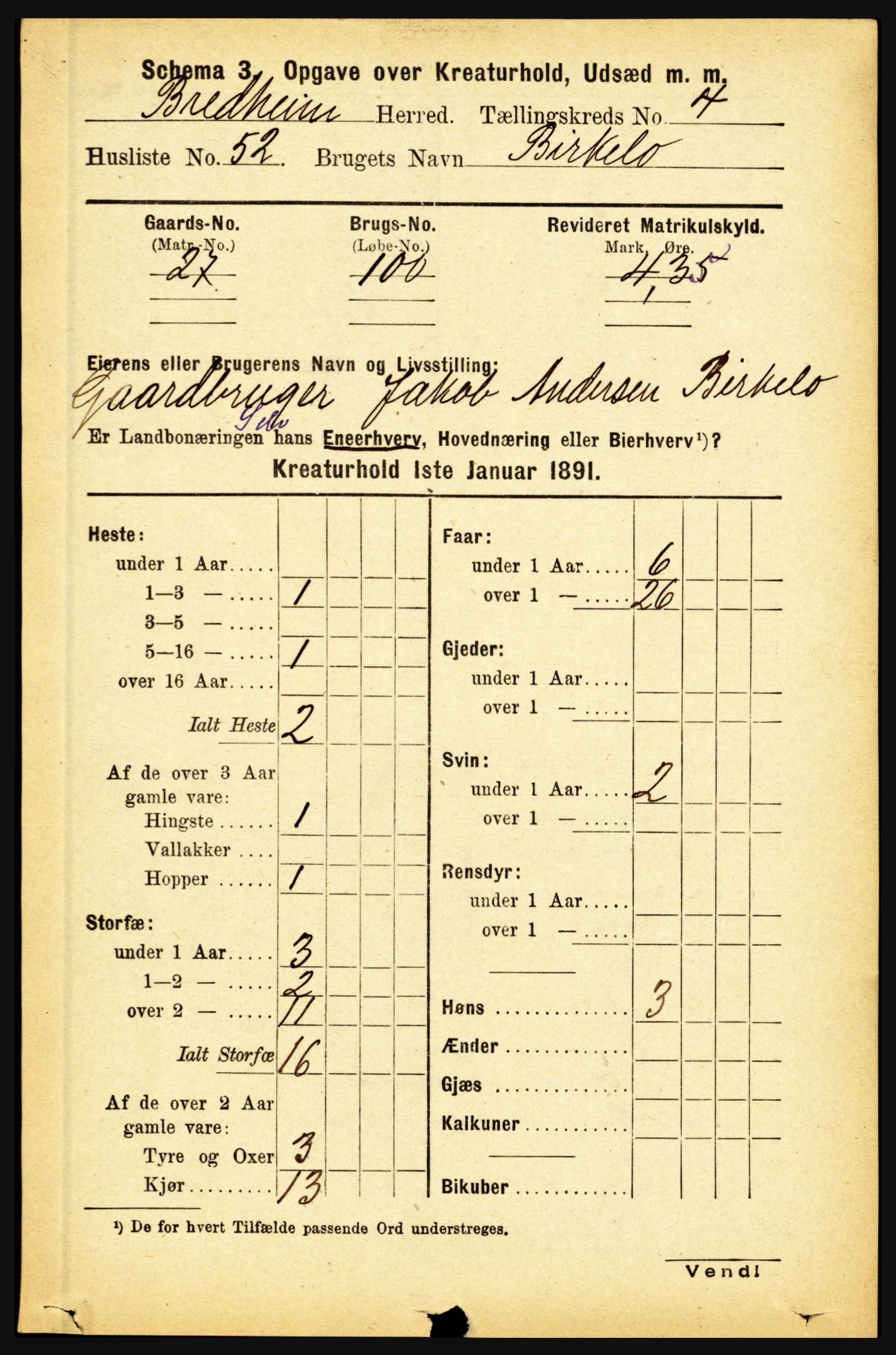 RA, 1891 census for 1446 Breim, 1891, p. 2764