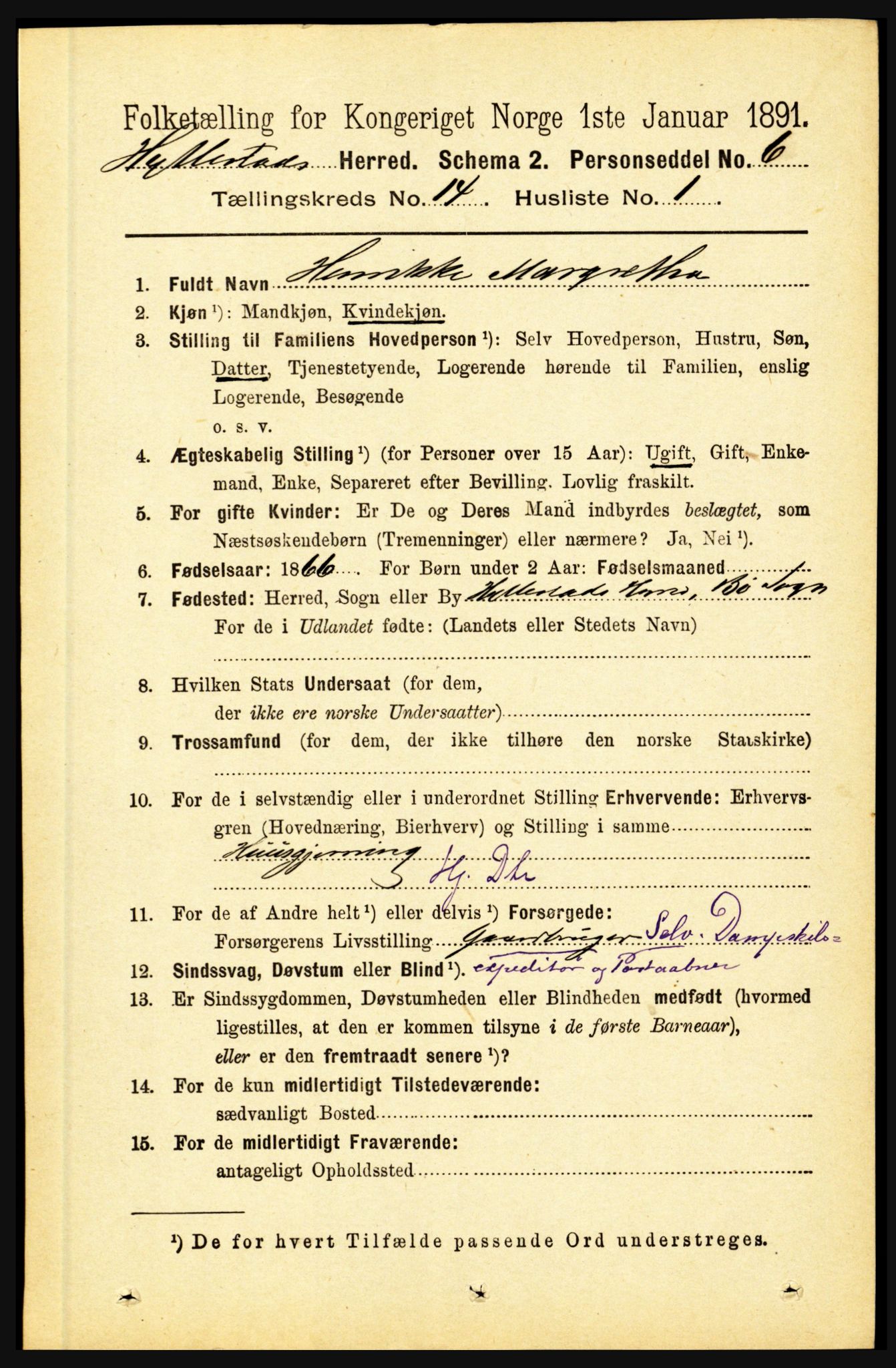 RA, 1891 census for 1413 Hyllestad, 1891, p. 2547