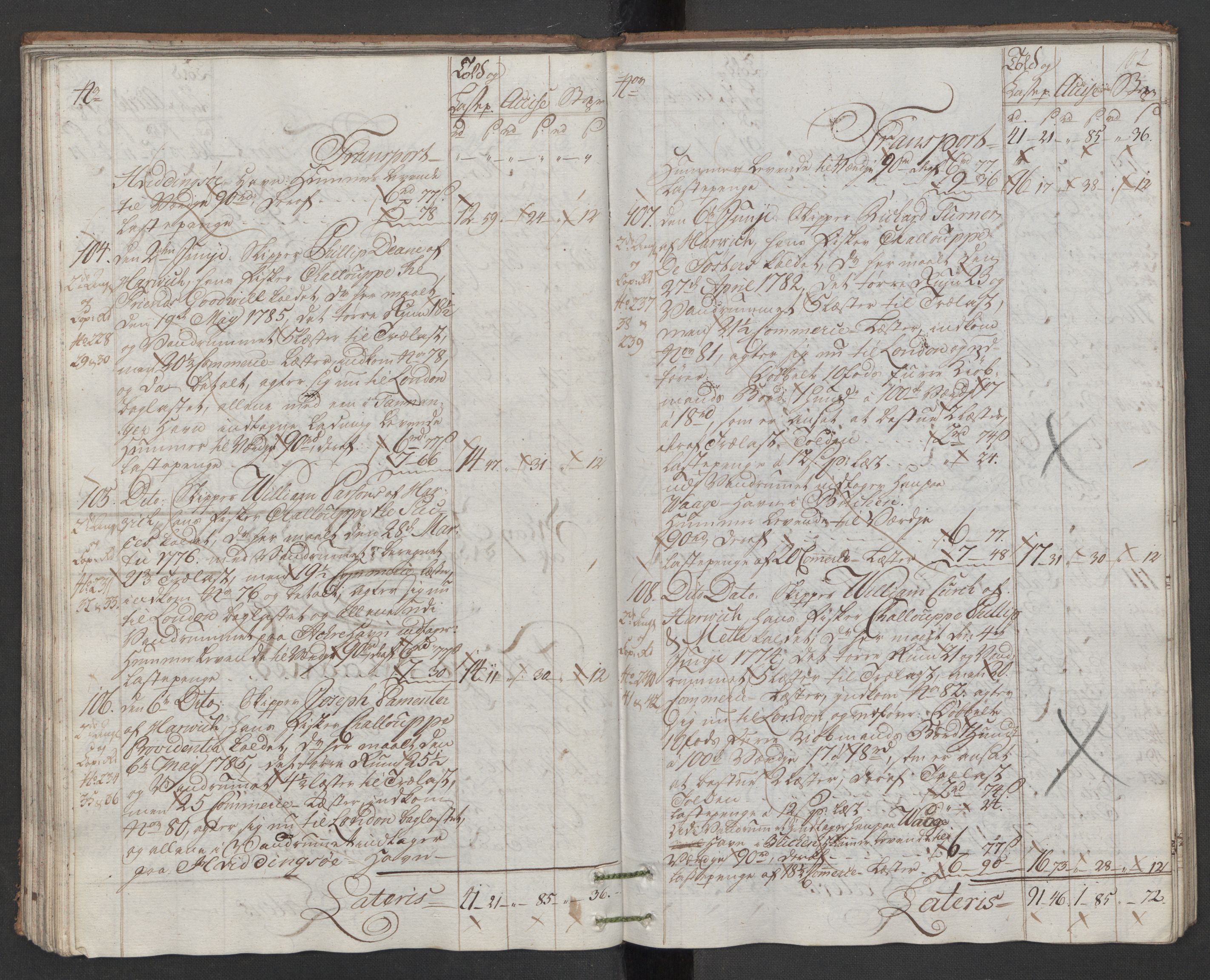 Generaltollkammeret, tollregnskaper, RA/EA-5490/R22/L0048/0001: Tollregnskaper Stavanger / Hovedtollbok, 1786, p. 101b-102a