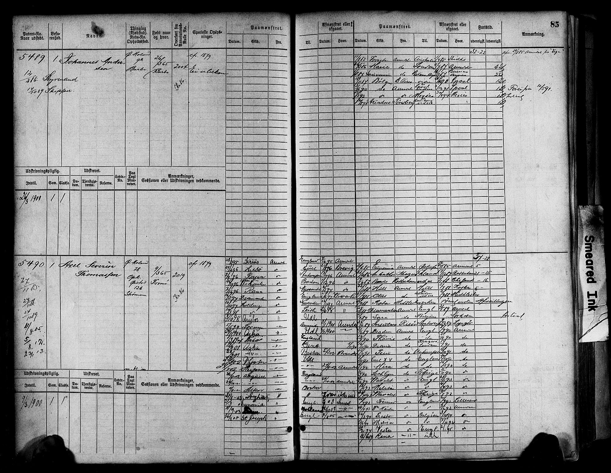 Arendal mønstringskrets, AV/SAK-2031-0012/F/Fb/L0017: Hovedrulle A nr 5323-6076, S-15, 1884-1892, p. 86
