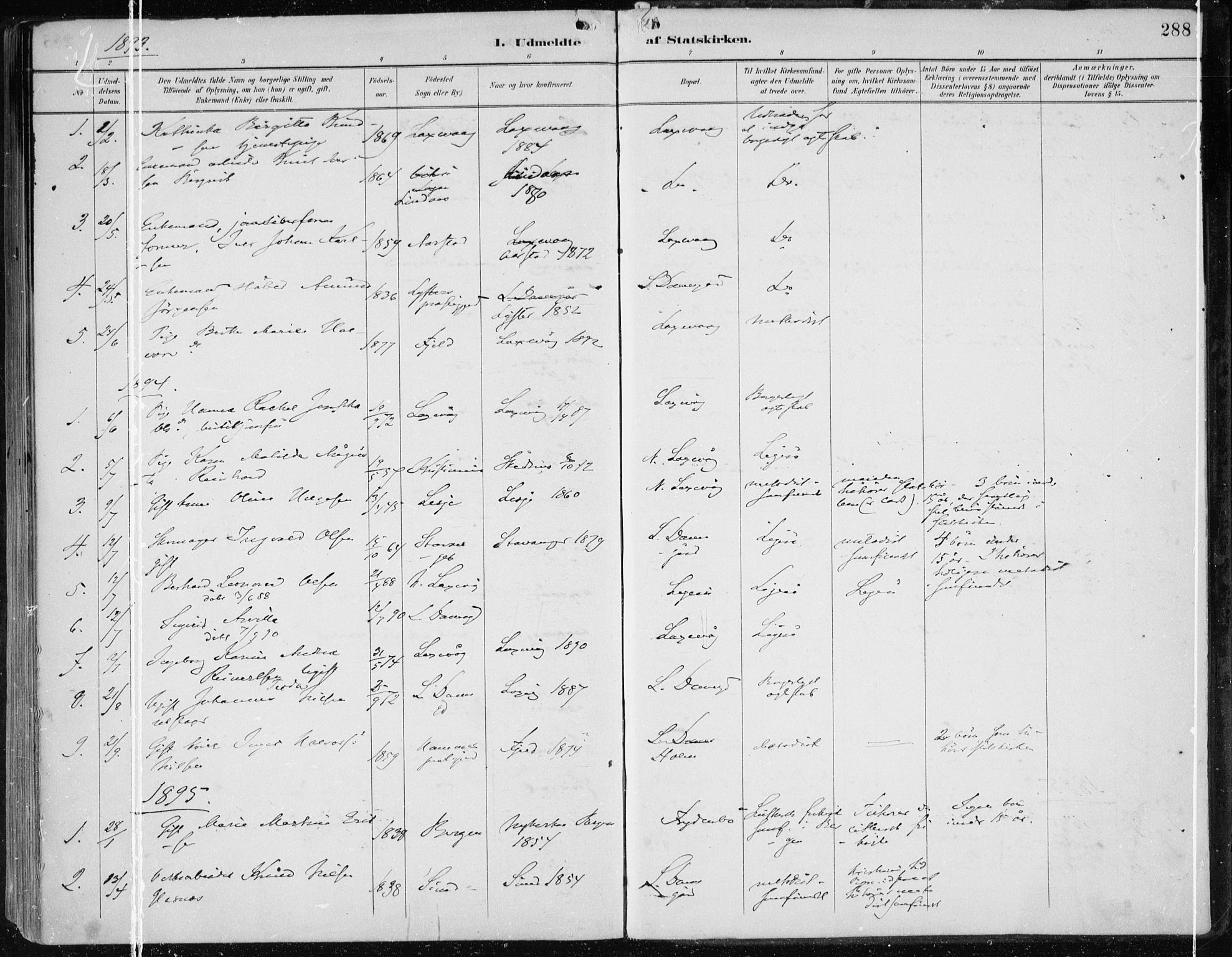 Askøy Sokneprestembete, SAB/A-74101/H/Ha/Haa/Haae/L0003: Parish register (official) no. E 3, 1891-1903, p. 288