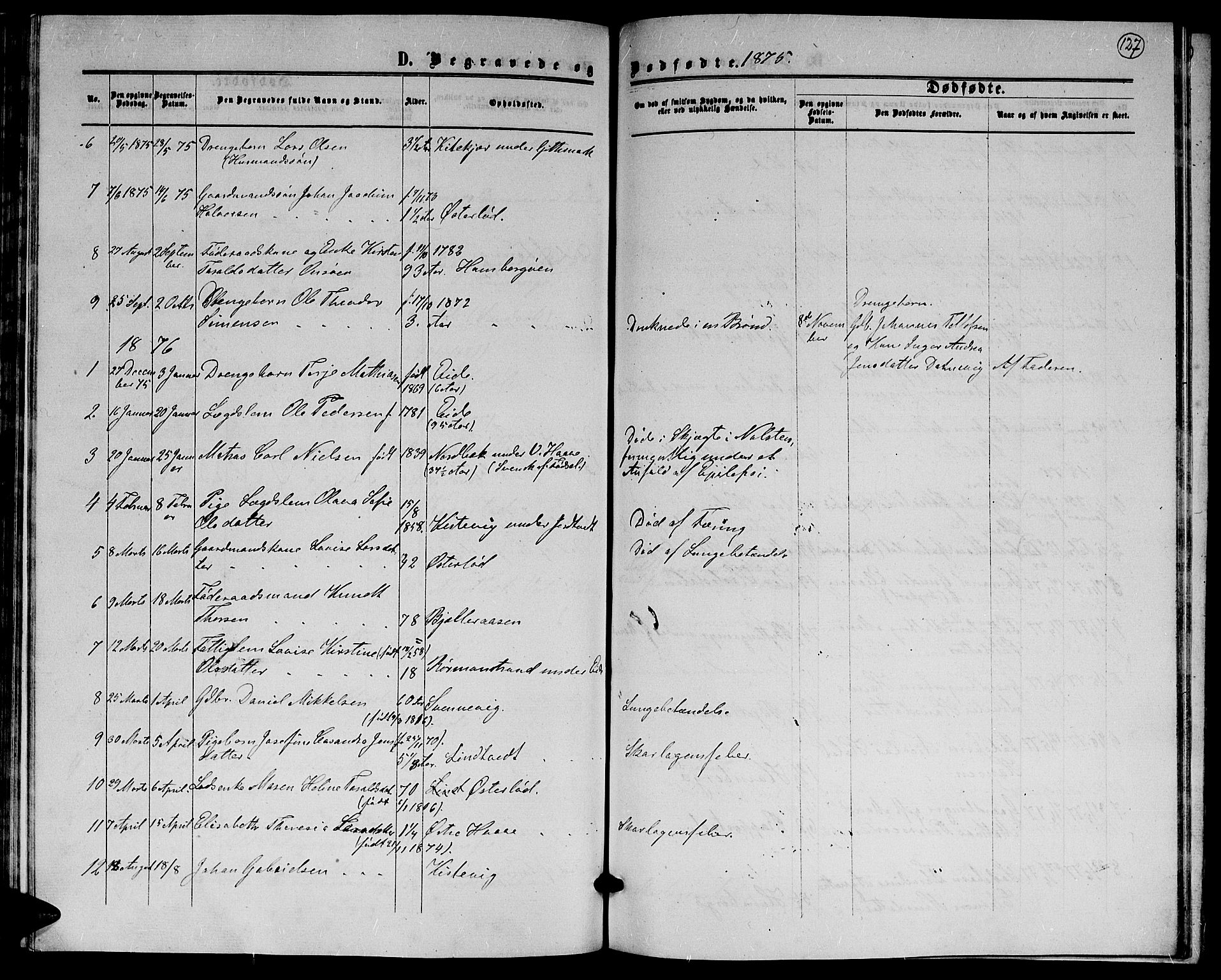 Hommedal sokneprestkontor, AV/SAK-1111-0023/F/Fb/Fba/L0003: Parish register (copy) no. B 3, 1863-1884, p. 127