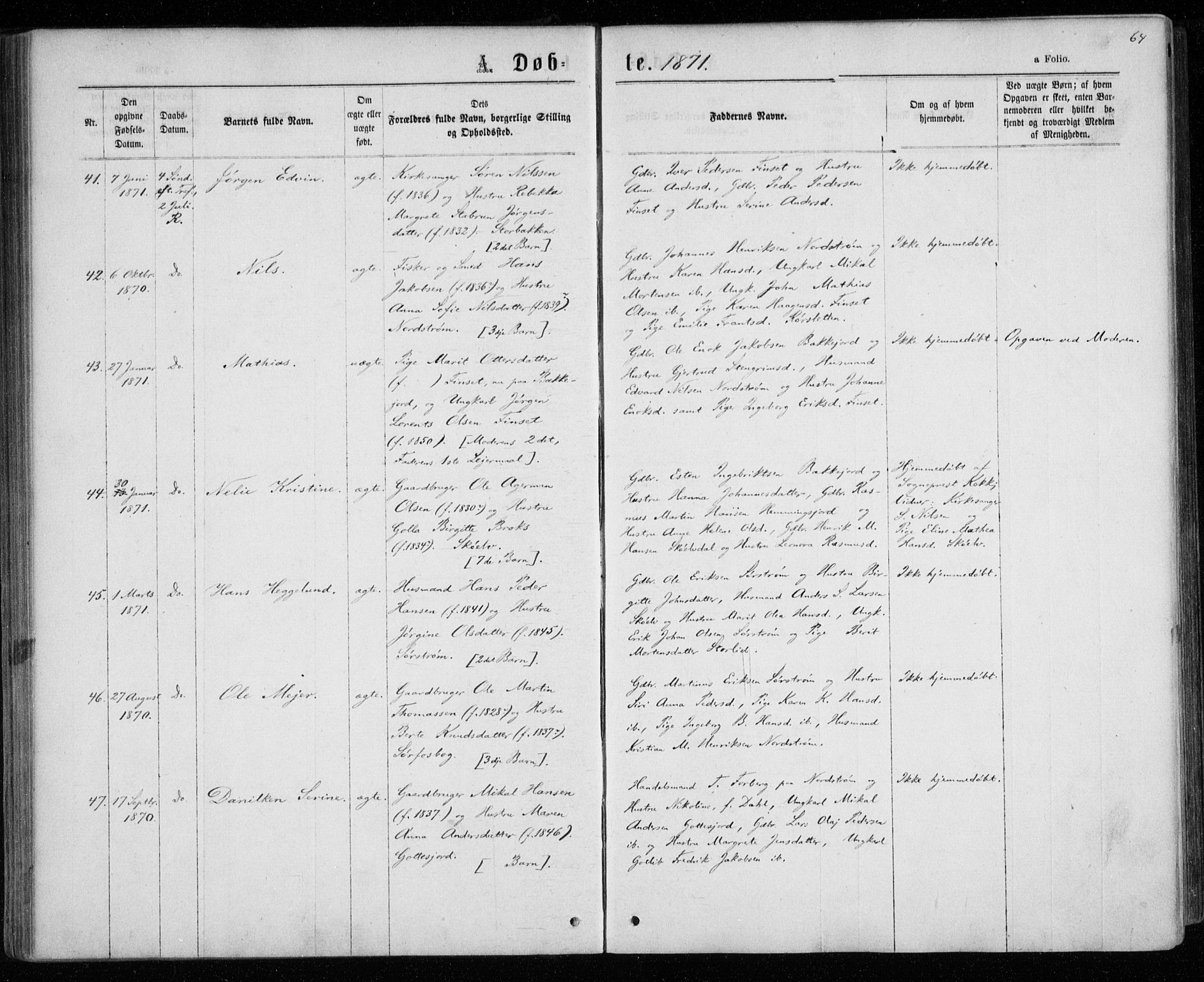 Tranøy sokneprestkontor, AV/SATØ-S-1313/I/Ia/Iaa/L0008kirke: Parish register (official) no. 8, 1867-1877, p. 64