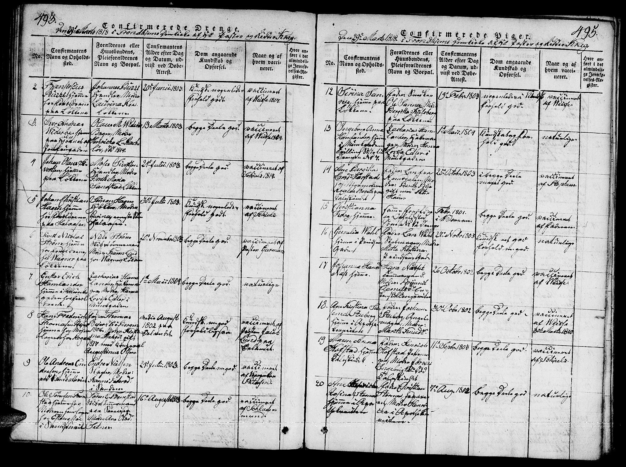 Ministerialprotokoller, klokkerbøker og fødselsregistre - Sør-Trøndelag, SAT/A-1456/601/L0043: Parish register (official) no. 601A11, 1815-1821, p. 493-495