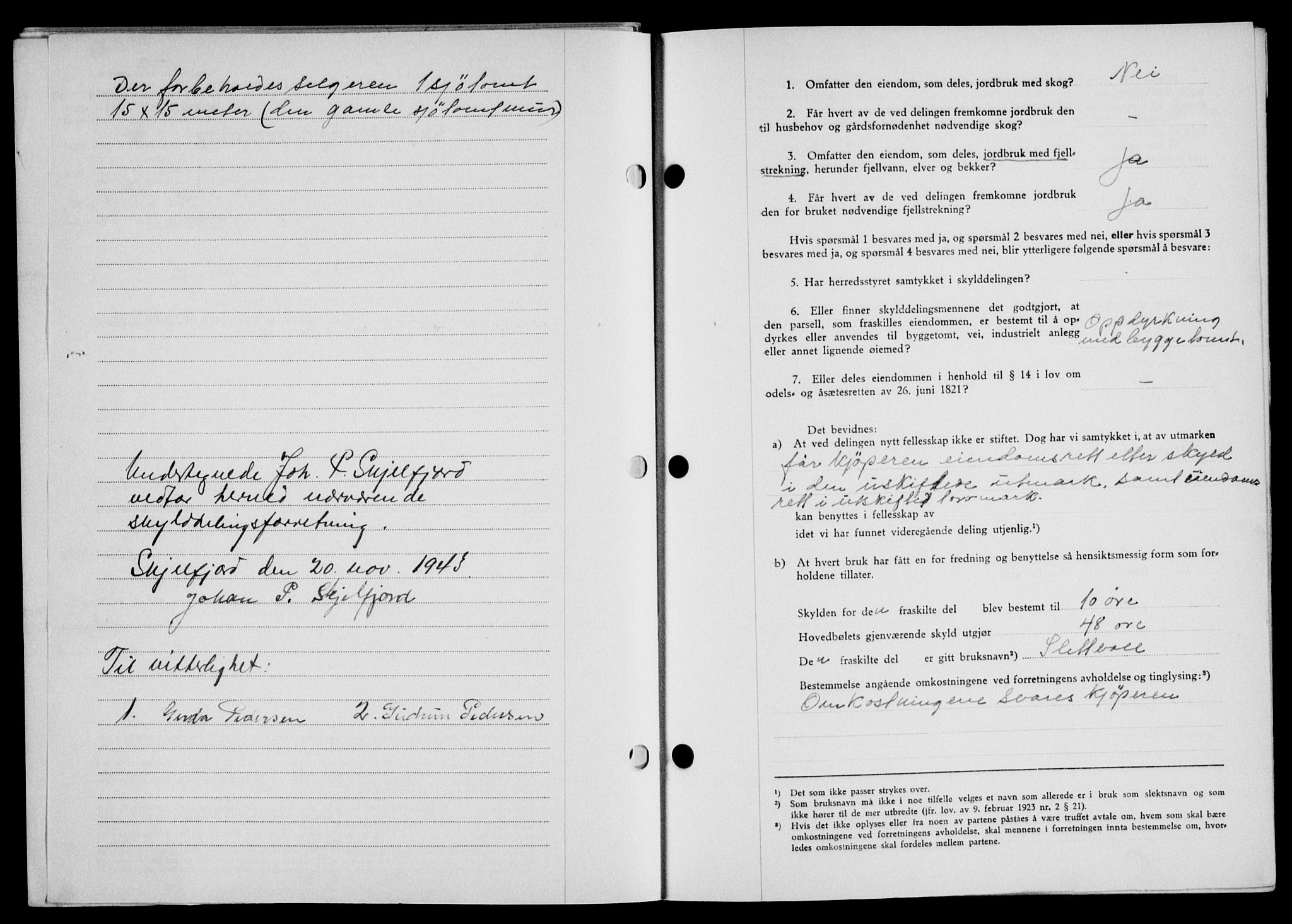 Lofoten sorenskriveri, SAT/A-0017/1/2/2C/L0012a: Mortgage book no. 12a, 1943-1944, Diary no: : 1484/1943