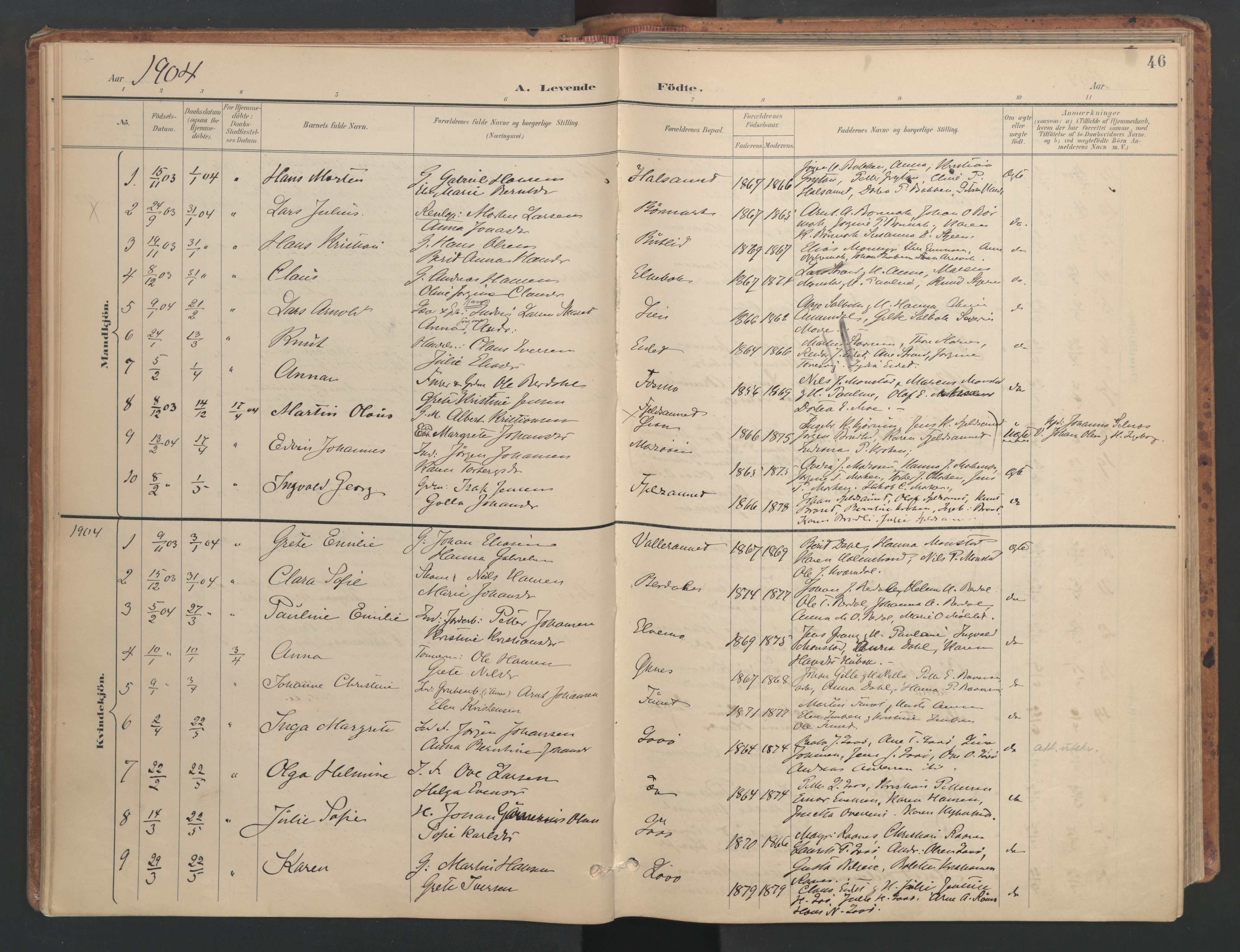 Ministerialprotokoller, klokkerbøker og fødselsregistre - Sør-Trøndelag, SAT/A-1456/655/L0681: Parish register (official) no. 655A10, 1895-1907, p. 46
