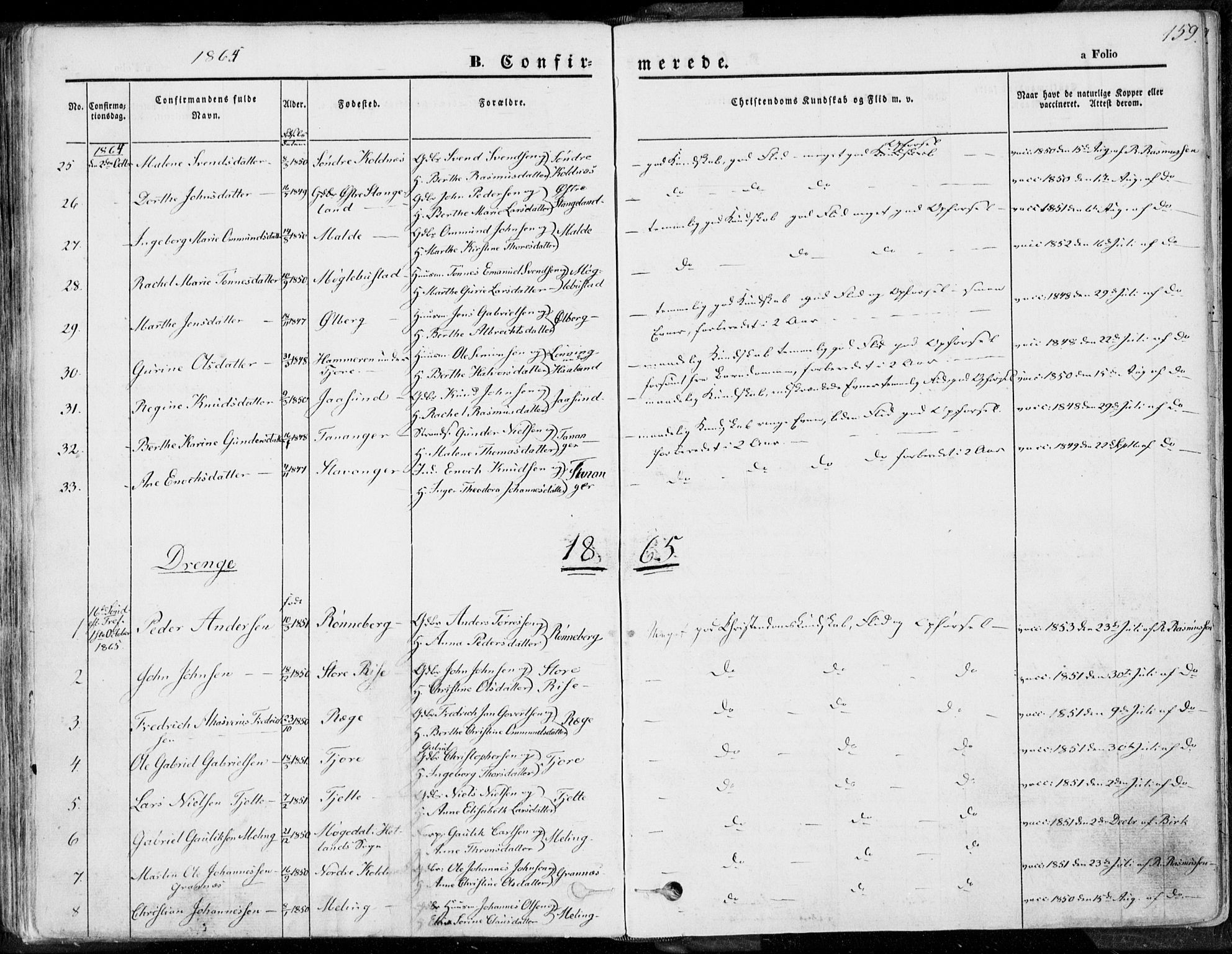 Håland sokneprestkontor, AV/SAST-A-101802/001/30BA/L0007: Parish register (official) no. A 7.1, 1854-1870, p. 159