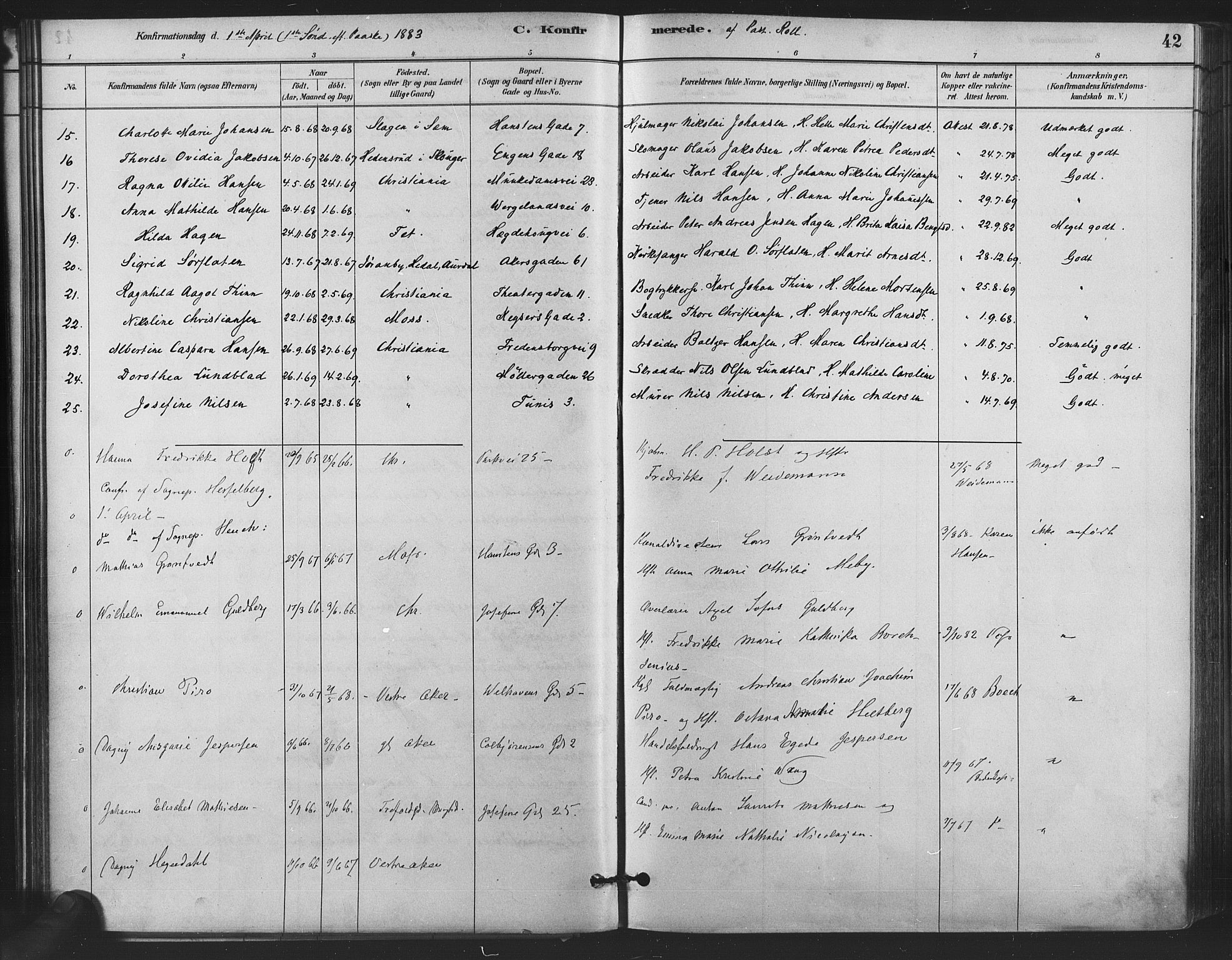 Trefoldighet prestekontor Kirkebøker, AV/SAO-A-10882/F/Fb/L0003: Parish register (official) no. II 3, 1881-1895, p. 42