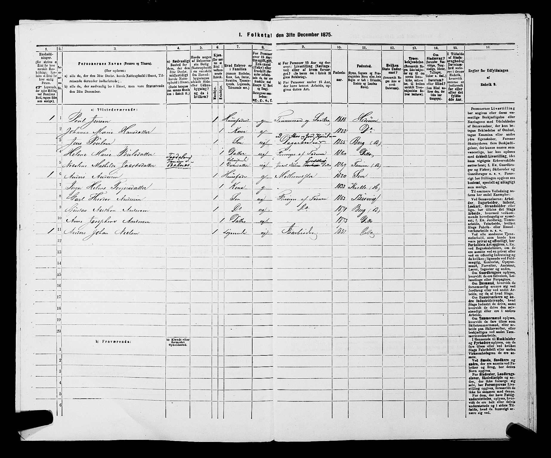 SAKO, 1875 census for 0726P Brunlanes, 1875, p. 1561