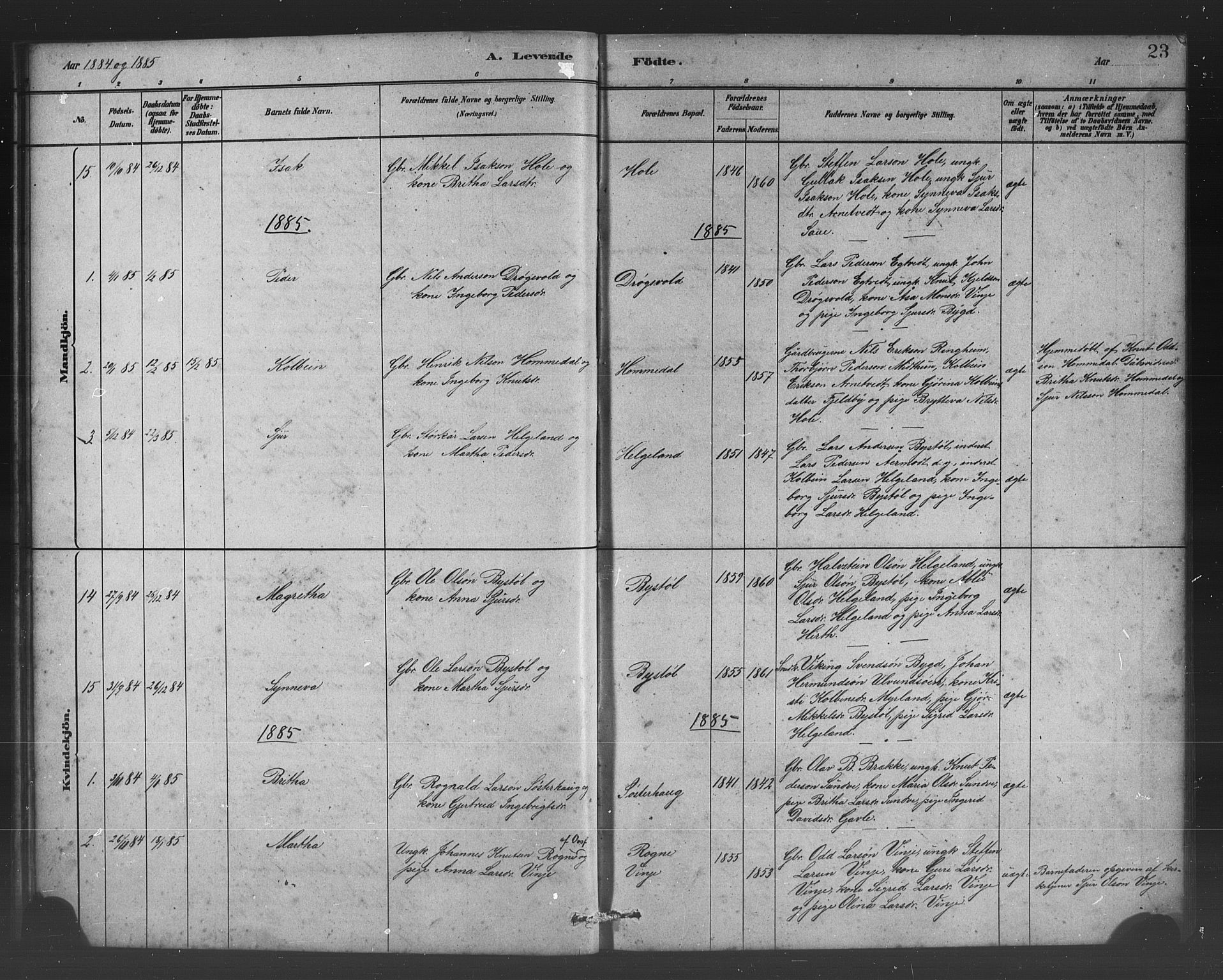 Vossestrand Sokneprestembete, AV/SAB-A-79101/H/Hab: Parish register (copy) no. B 3, 1880-1907, p. 23