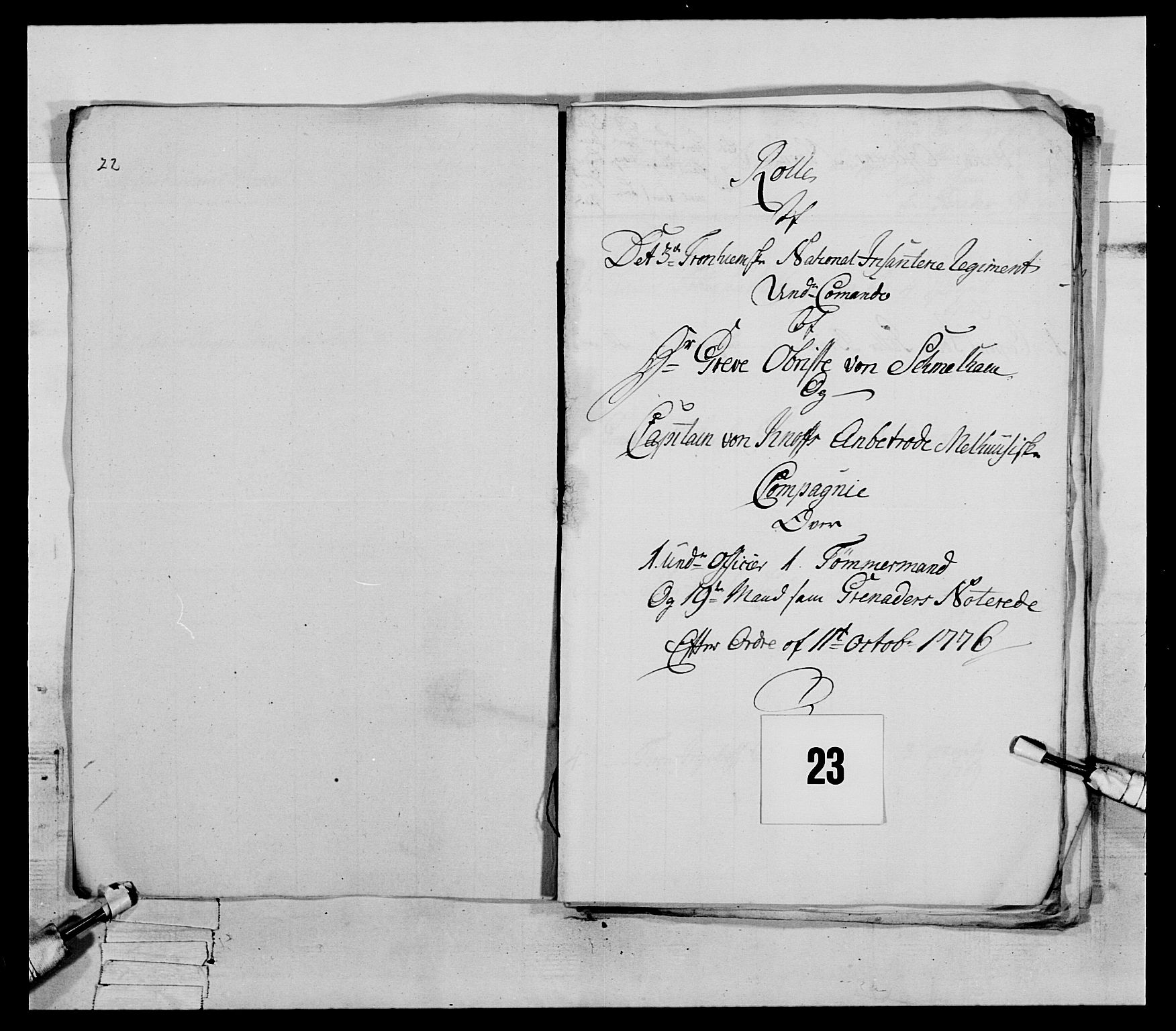 Generalitets- og kommissariatskollegiet, Det kongelige norske kommissariatskollegium, RA/EA-5420/E/Eh/L0086: 3. Trondheimske nasjonale infanteriregiment, 1776-1779, p. 99