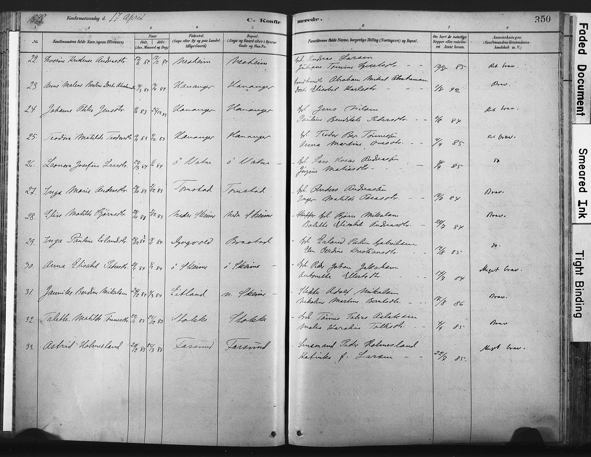 Lista sokneprestkontor, AV/SAK-1111-0027/F/Fa/L0012: Parish register (official) no. A 12, 1879-1903, p. 350