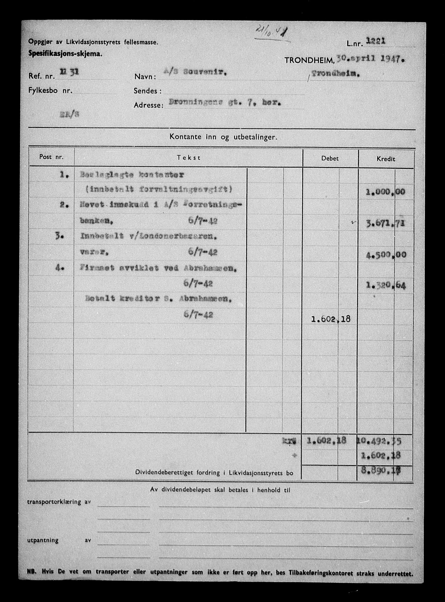 Justisdepartementet, Tilbakeføringskontoret for inndratte formuer, AV/RA-S-1564/H/Hc/Hca/L0908: --, 1945-1947, p. 265