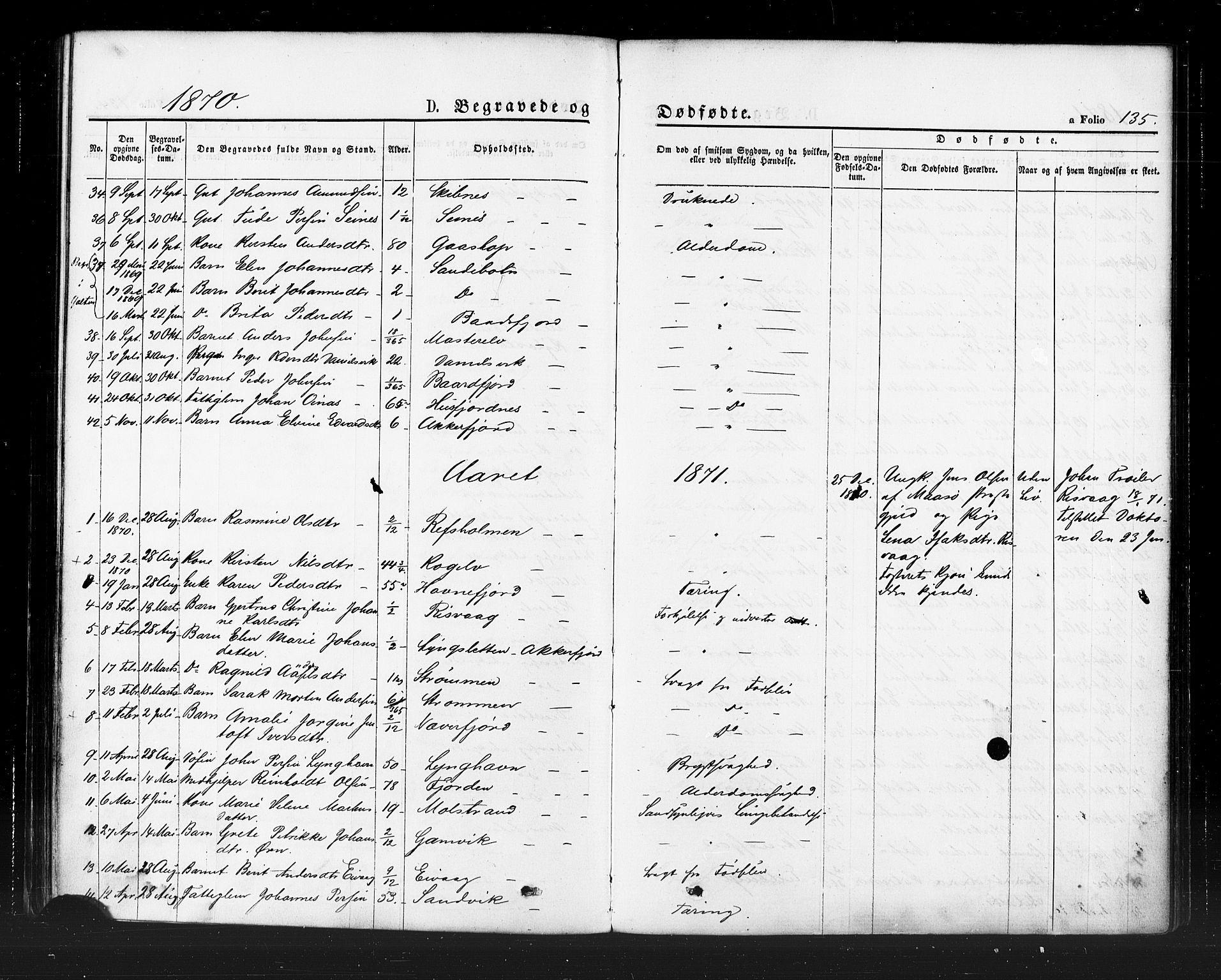 Hammerfest sokneprestkontor, AV/SATØ-S-1347/H/Ha/L0007.kirke: Parish register (official) no. 7, 1869-1884, p. 135