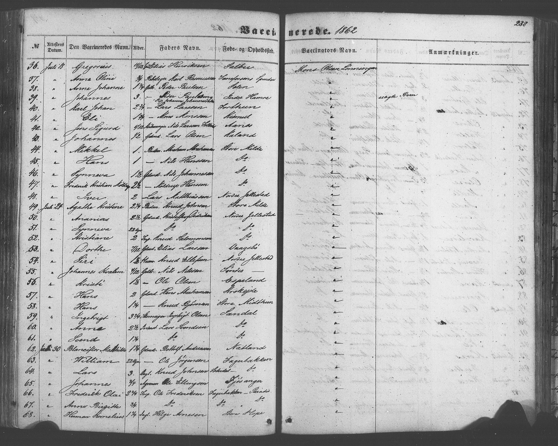 Fana Sokneprestembete, SAB/A-75101/H/Haa/Haaa/L0012: Parish register (official) no. A 12, 1862-1878, p. 238