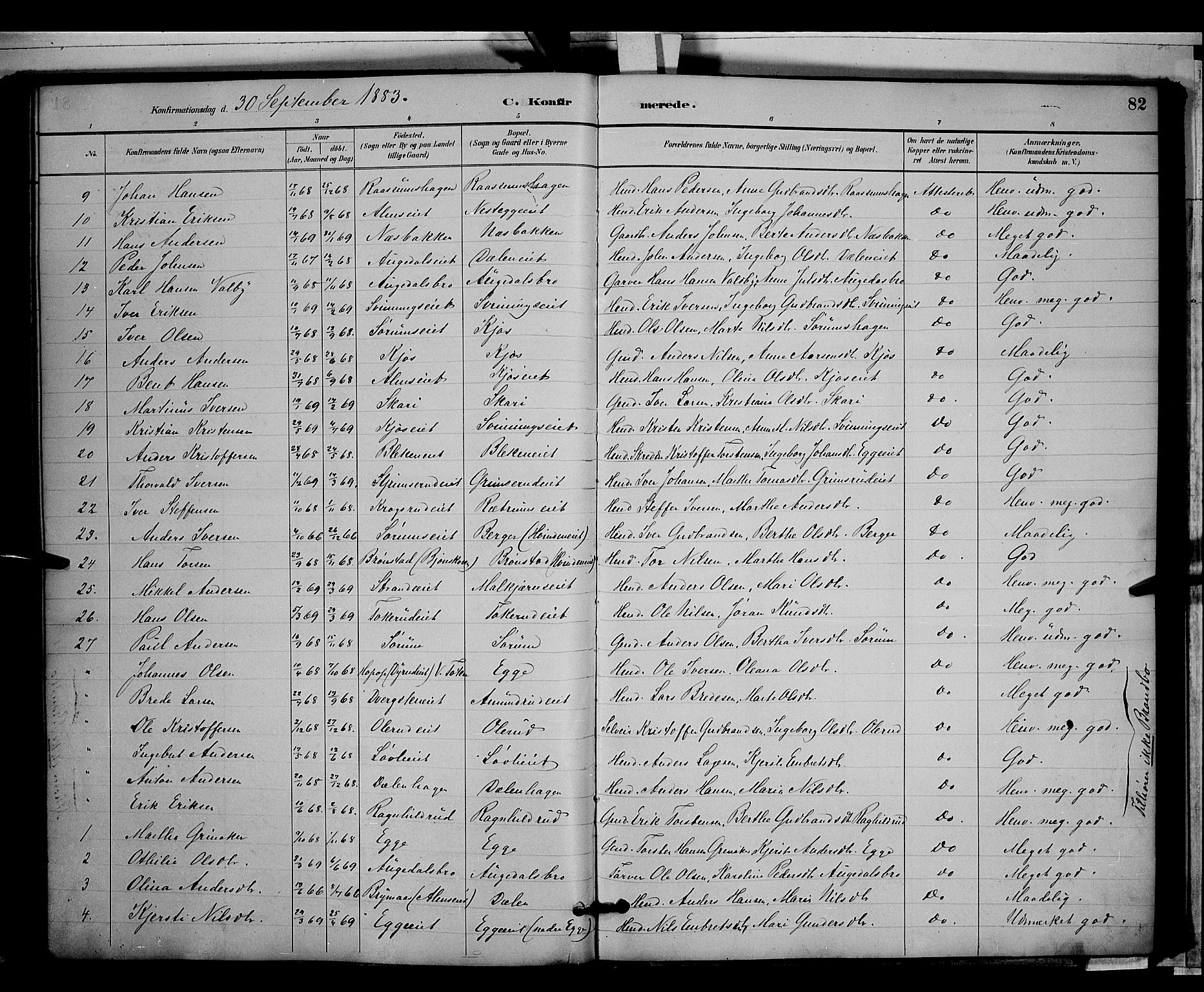 Gran prestekontor, AV/SAH-PREST-112/H/Ha/Hab/L0003: Parish register (copy) no. 3, 1882-1890, p. 82