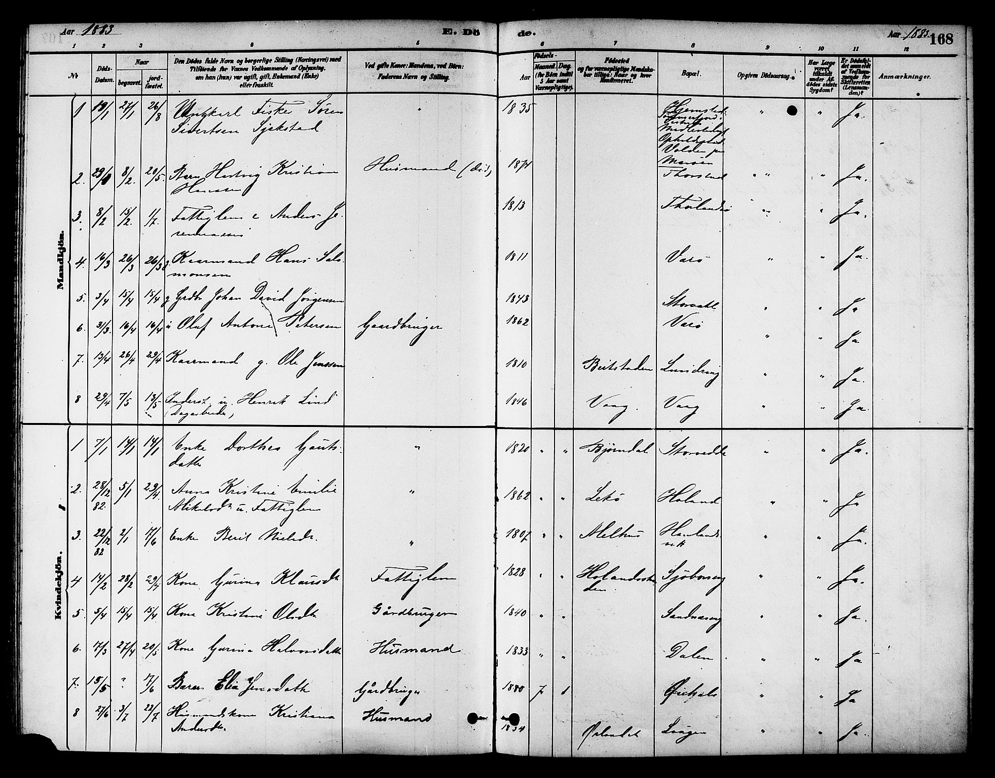 Ministerialprotokoller, klokkerbøker og fødselsregistre - Nord-Trøndelag, SAT/A-1458/784/L0672: Parish register (official) no. 784A07, 1880-1887, p. 168