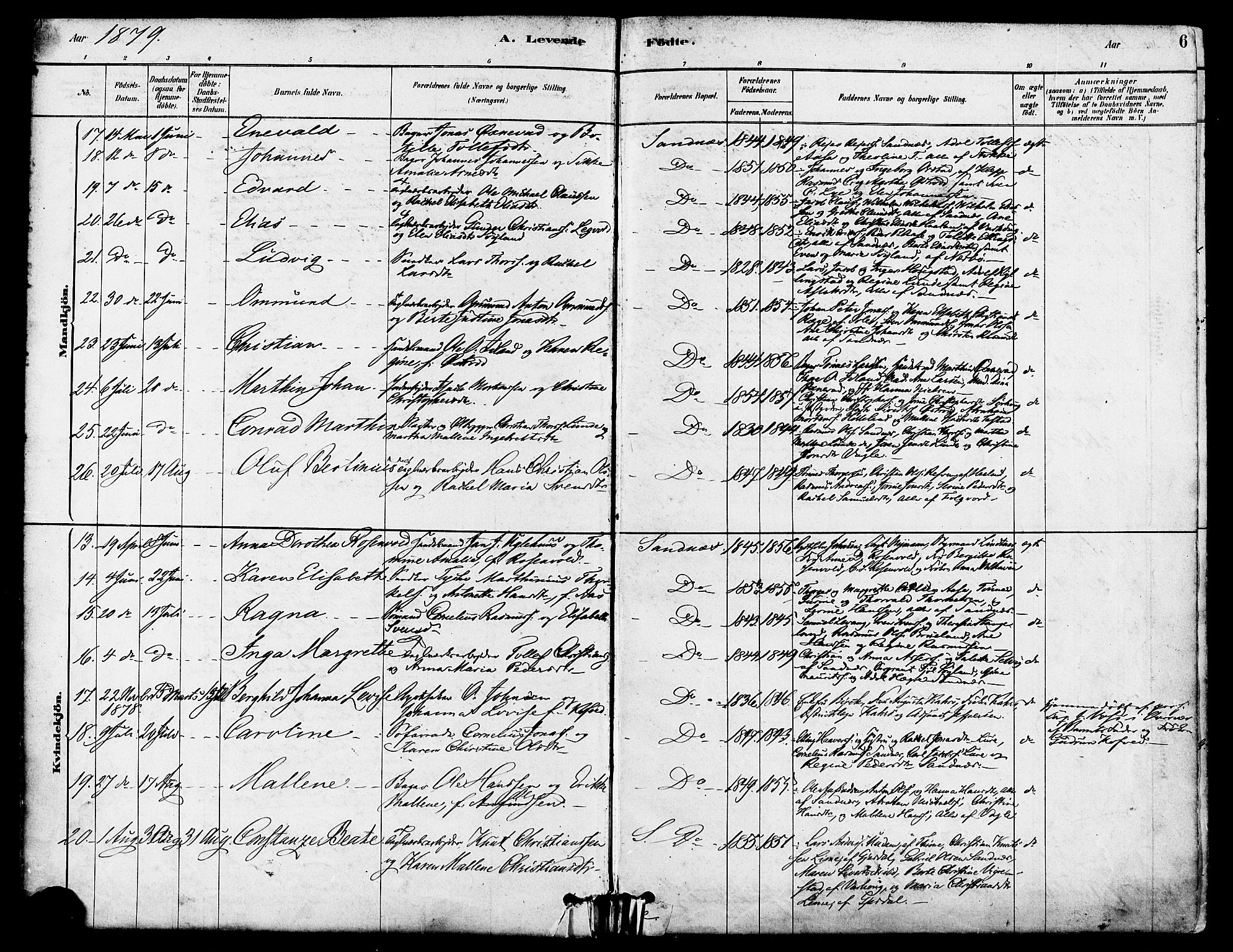 Høyland sokneprestkontor, AV/SAST-A-101799/001/30BA/L0012: Parish register (official) no. A 11, 1878-1889, p. 6