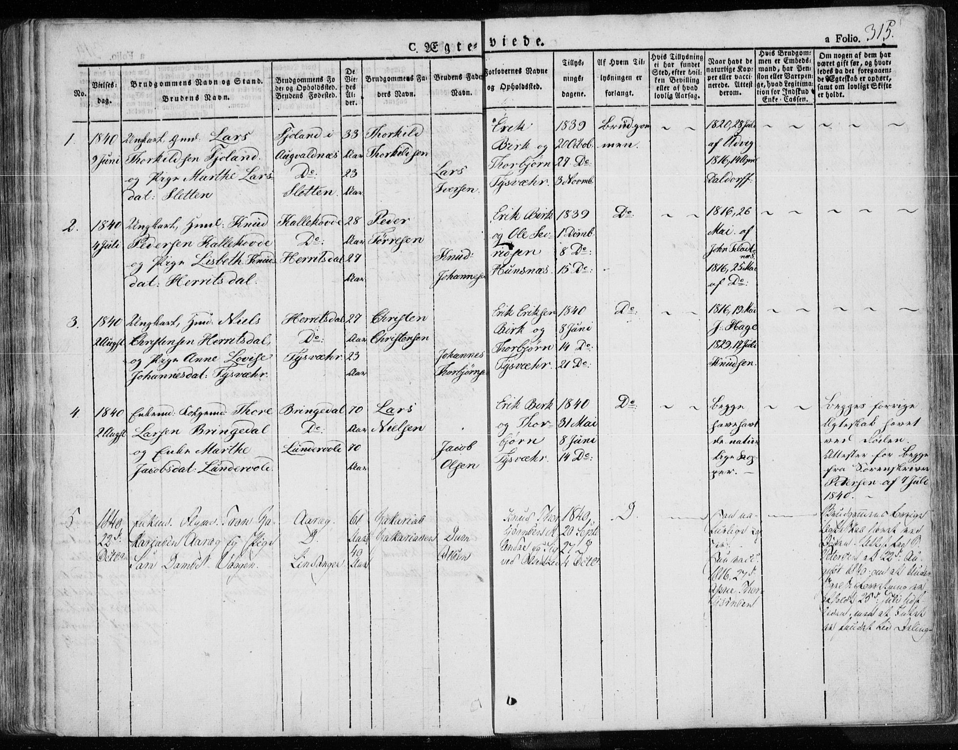 Tysvær sokneprestkontor, SAST/A -101864/H/Ha/Haa/L0001: Parish register (official) no. A 1.1, 1831-1856, p. 315