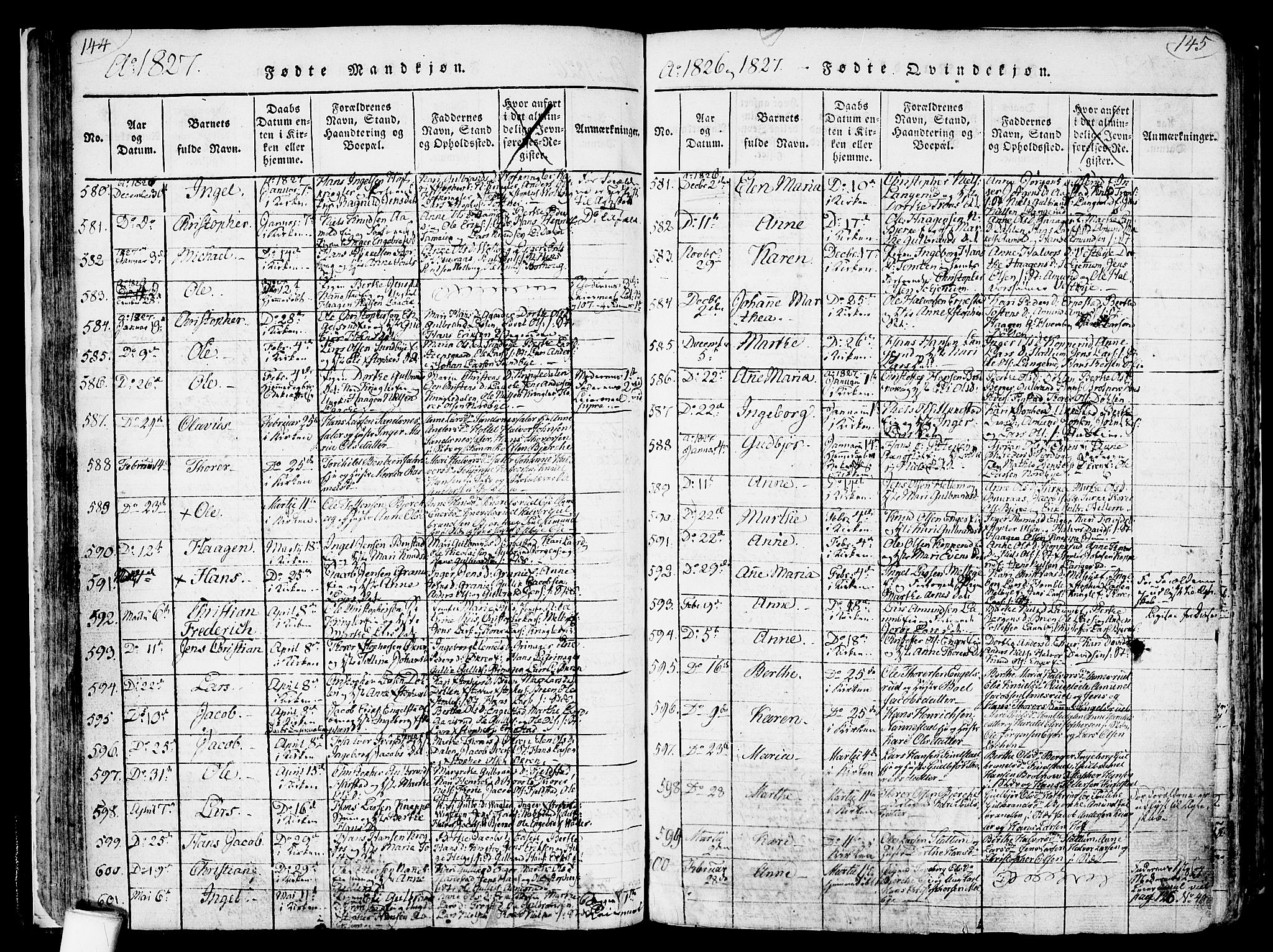 Nannestad prestekontor Kirkebøker, SAO/A-10414a/F/Fa/L0009: Parish register (official) no. I 9, 1815-1840, p. 144-145