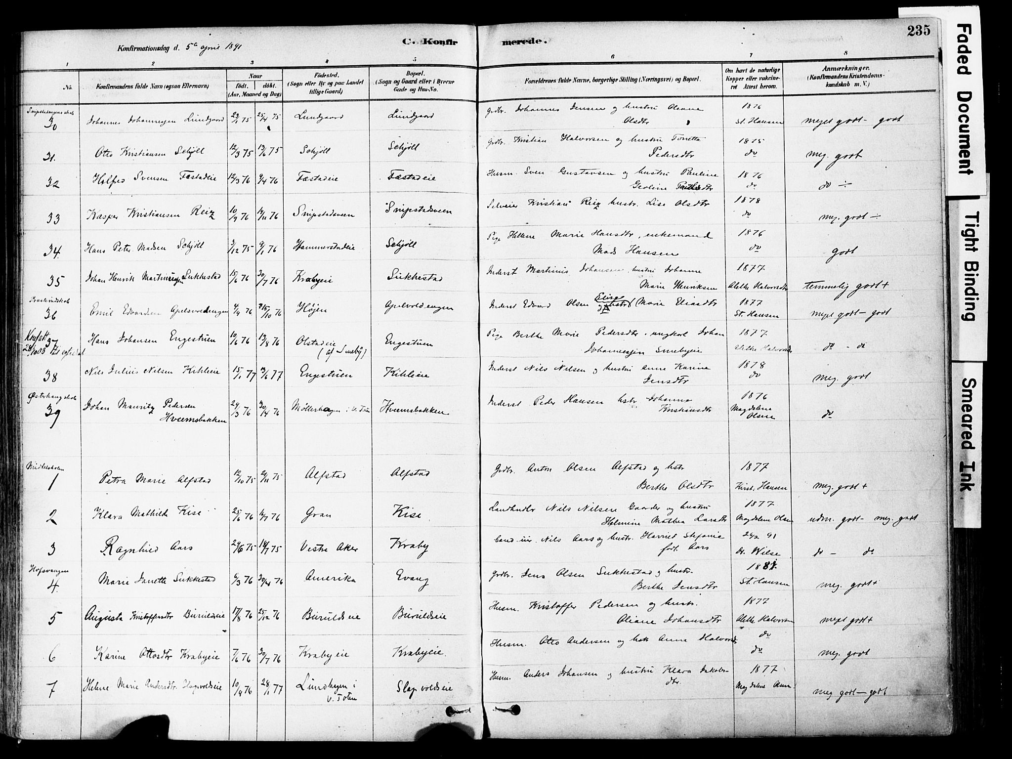 Østre Toten prestekontor, AV/SAH-PREST-104/H/Ha/Haa/L0006: Parish register (official) no. 6 /1, 1878-1896, p. 235