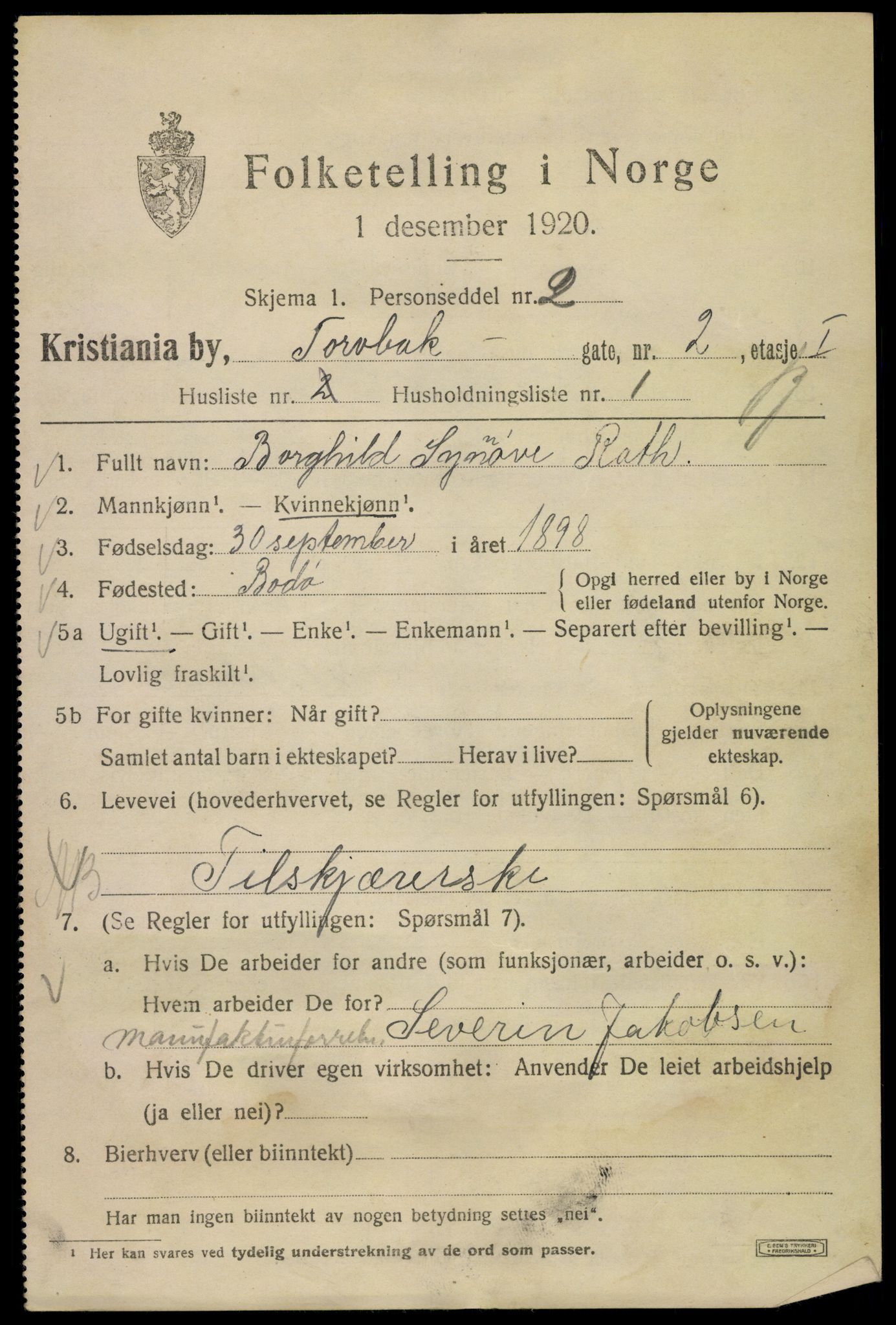 SAO, 1920 census for Kristiania, 1920, p. 593359