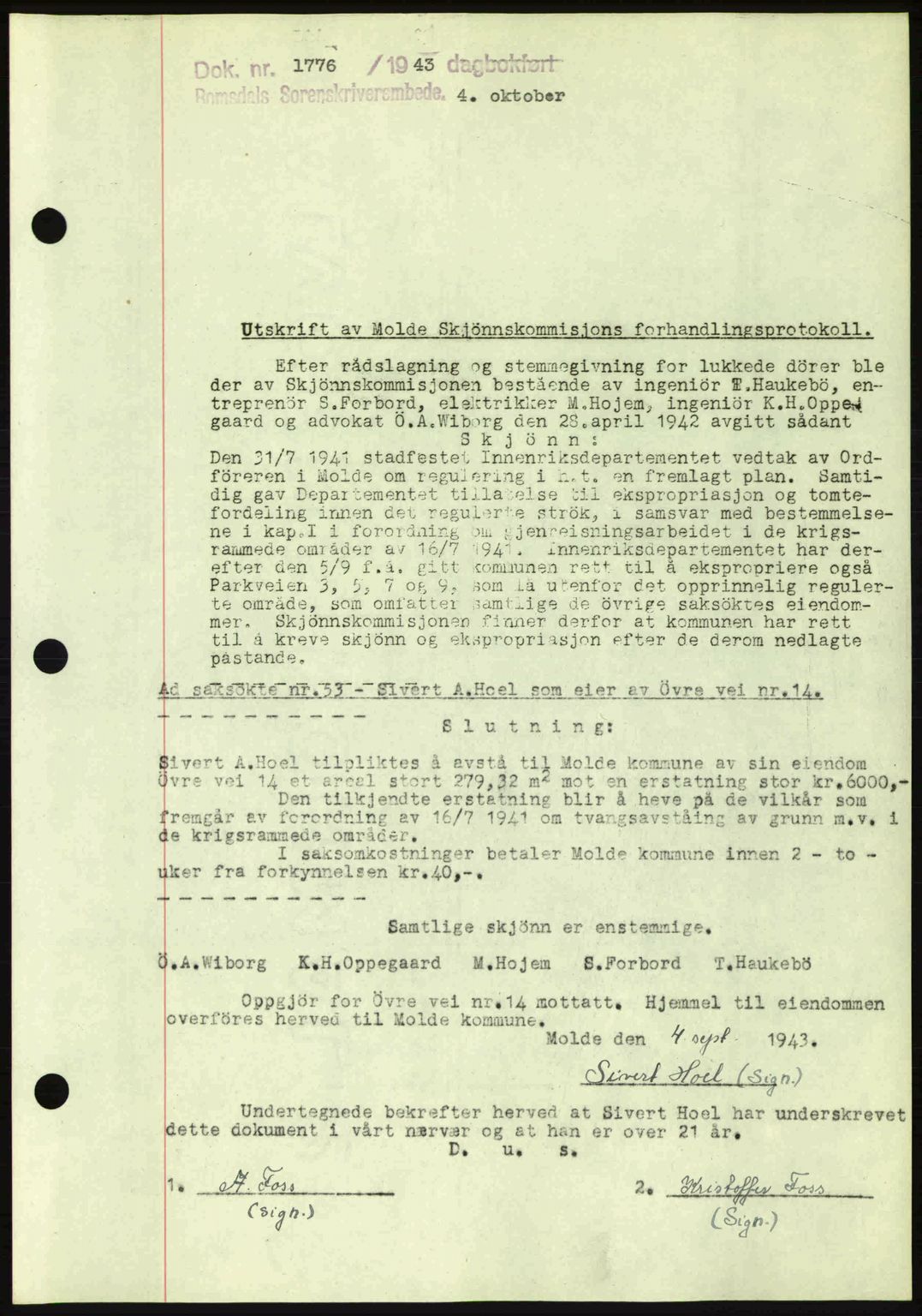 Romsdal sorenskriveri, SAT/A-4149/1/2/2C: Mortgage book no. A15, 1943-1944, Diary no: : 1776/1943