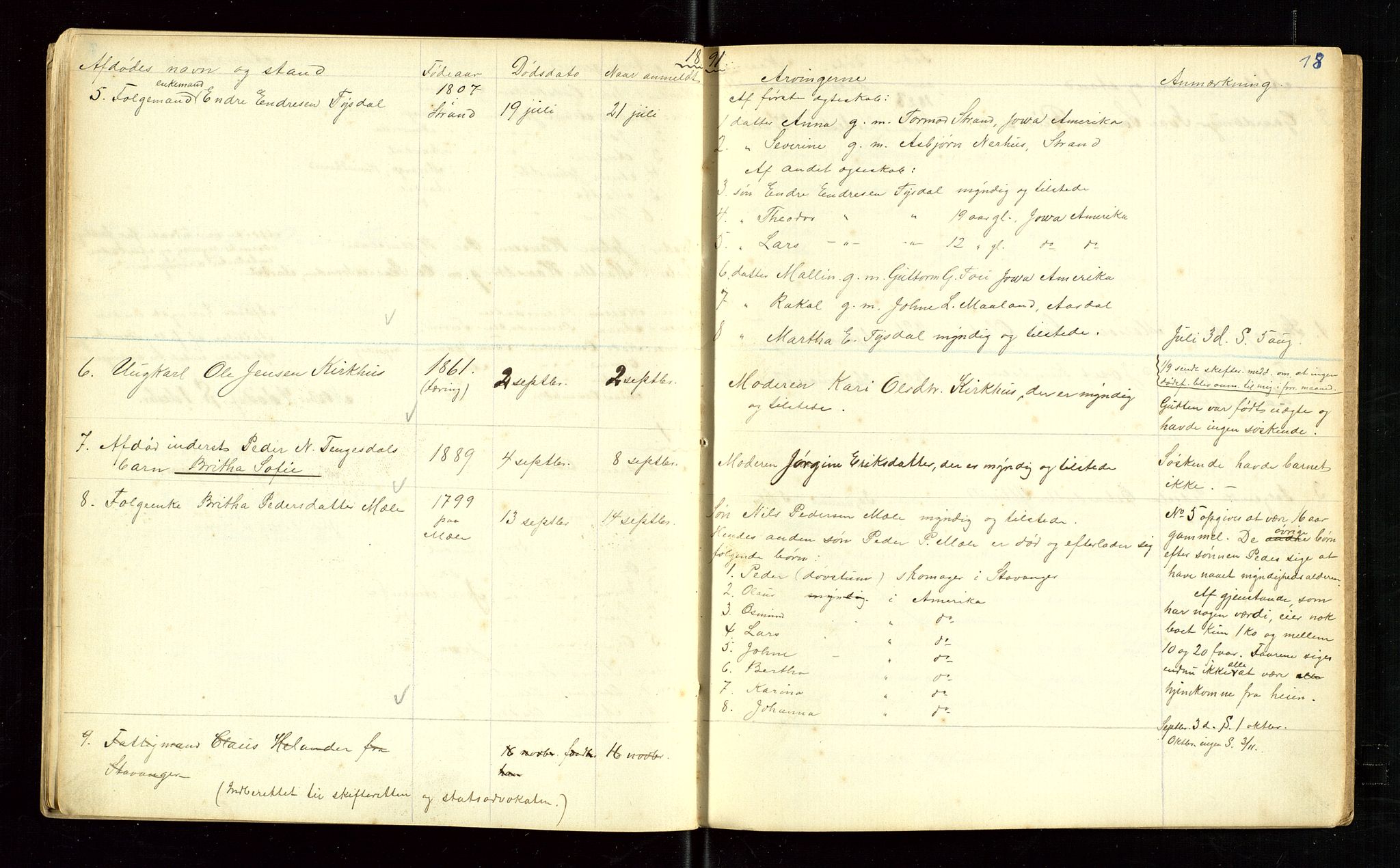 Årdal lensmannskontor, SAST/A-100453/Gga/L0002: "Protokol over dødsanmeldelser gjorte til lensmanden i Aardal", 1885-1895, p. 18