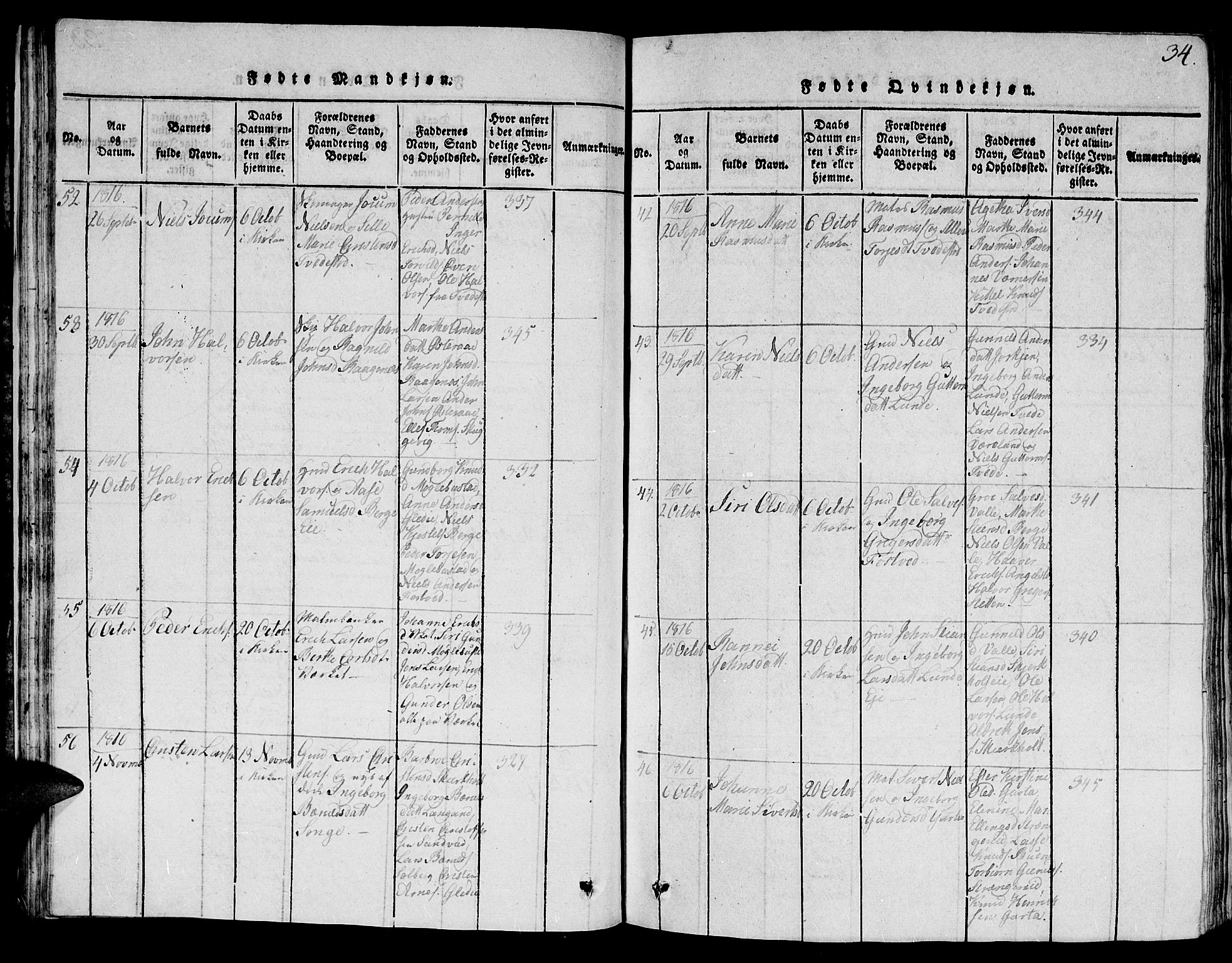 Holt sokneprestkontor, AV/SAK-1111-0021/F/Fb/L0006: Parish register (copy) no. B 6, 1813-1823, p. 34