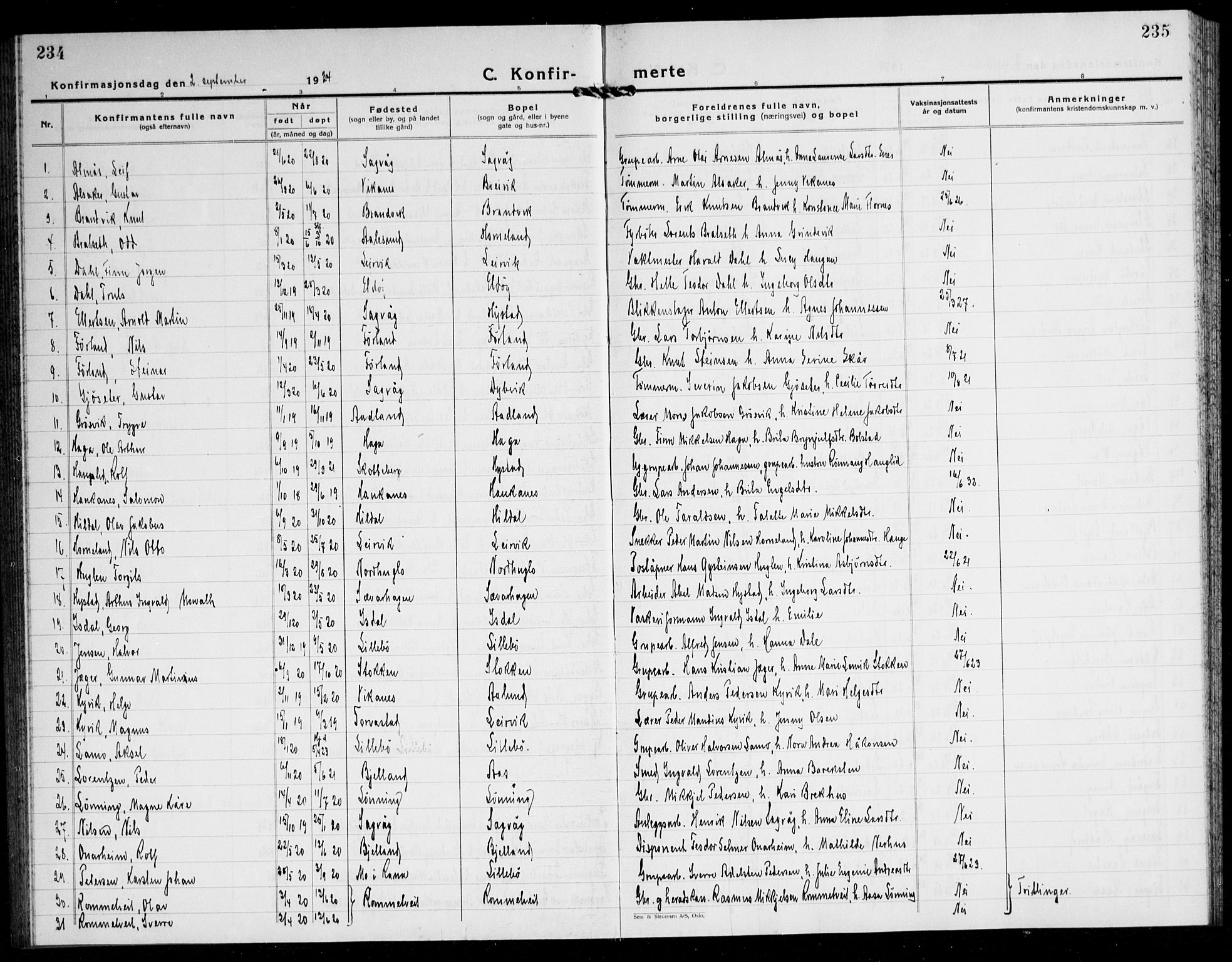 Stord sokneprestembete, SAB/A-78201/H/Hab: Parish register (copy) no. A 5, 1933-1945, p. 234-235