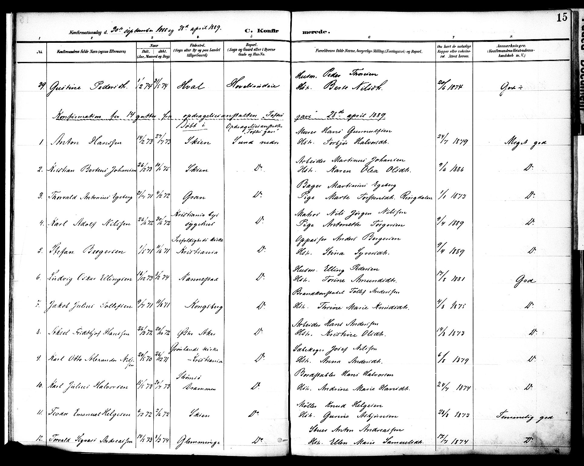 Nes prestekontor, Hedmark, SAH/PREST-020/K/Ka/L0010: Parish register (official) no. 10, 1887-1905, p. 15