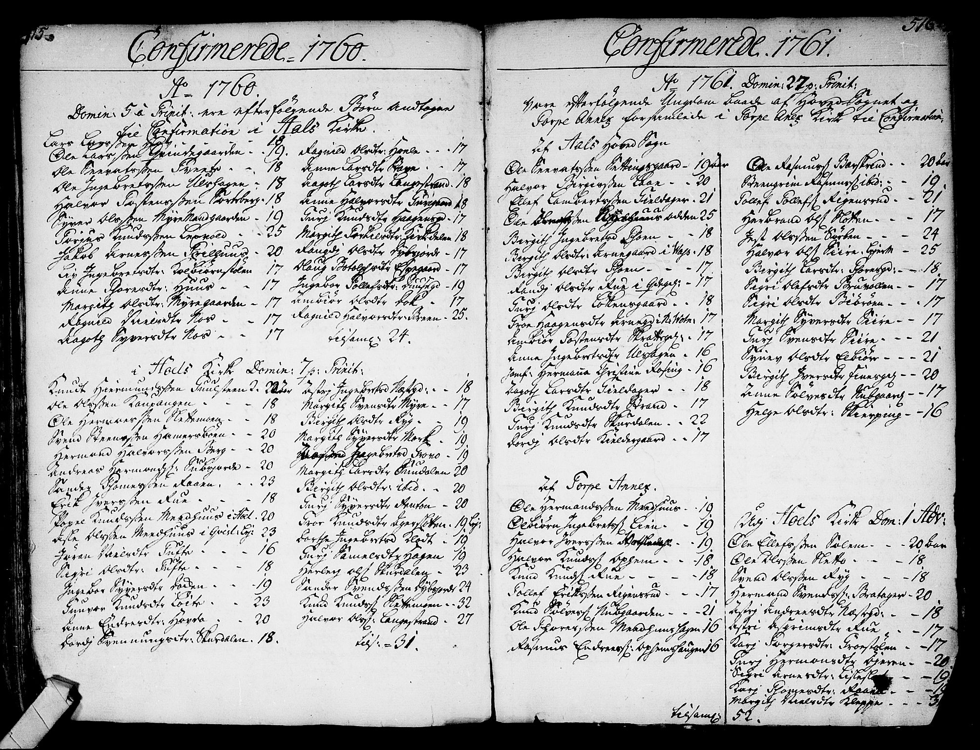 Ål kirkebøker, SAKO/A-249/F/Fa/L0001: Parish register (official) no. I 1, 1744-1769, p. 515-516
