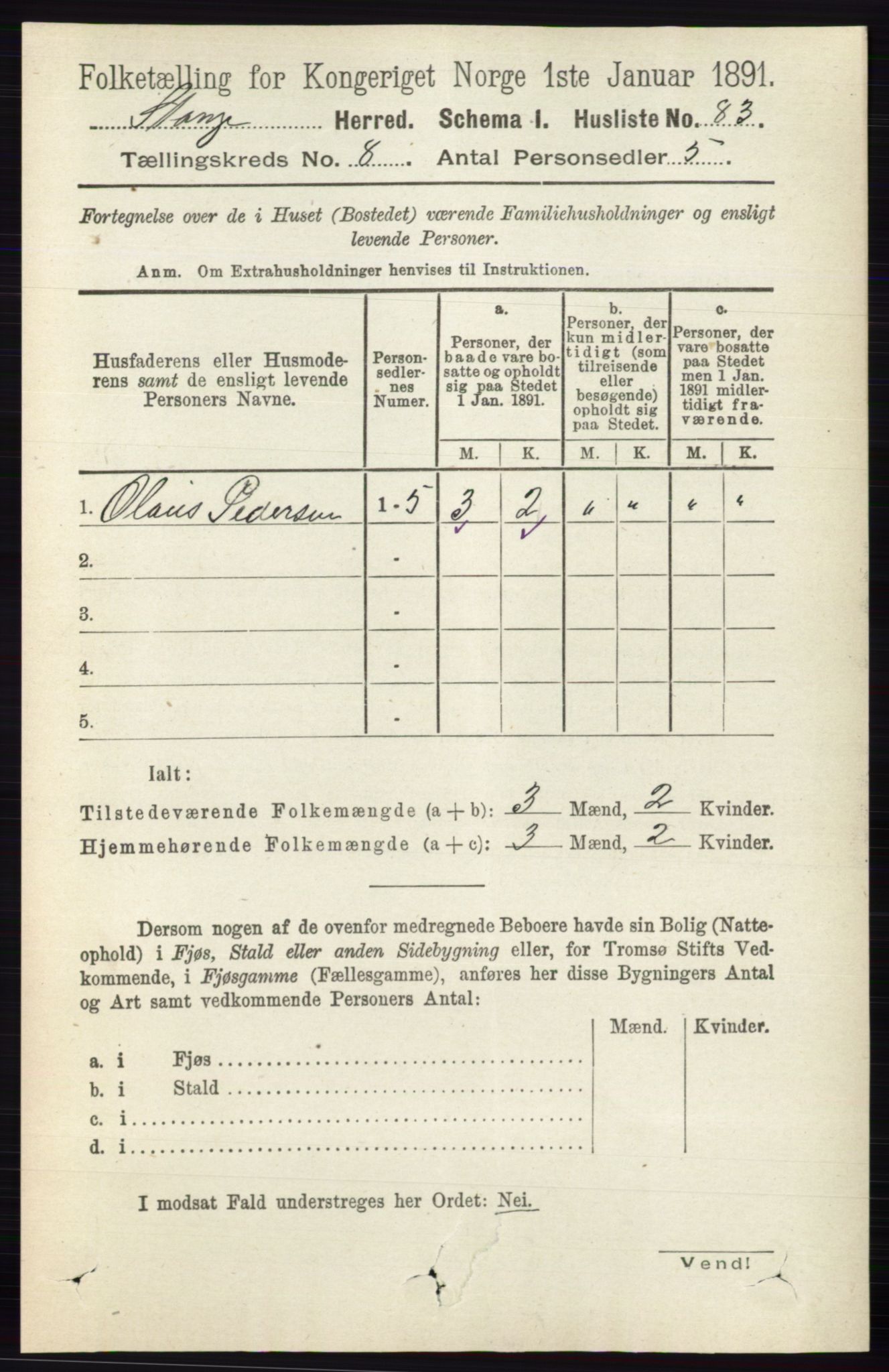 RA, 1891 census for 0417 Stange, 1891, p. 5325