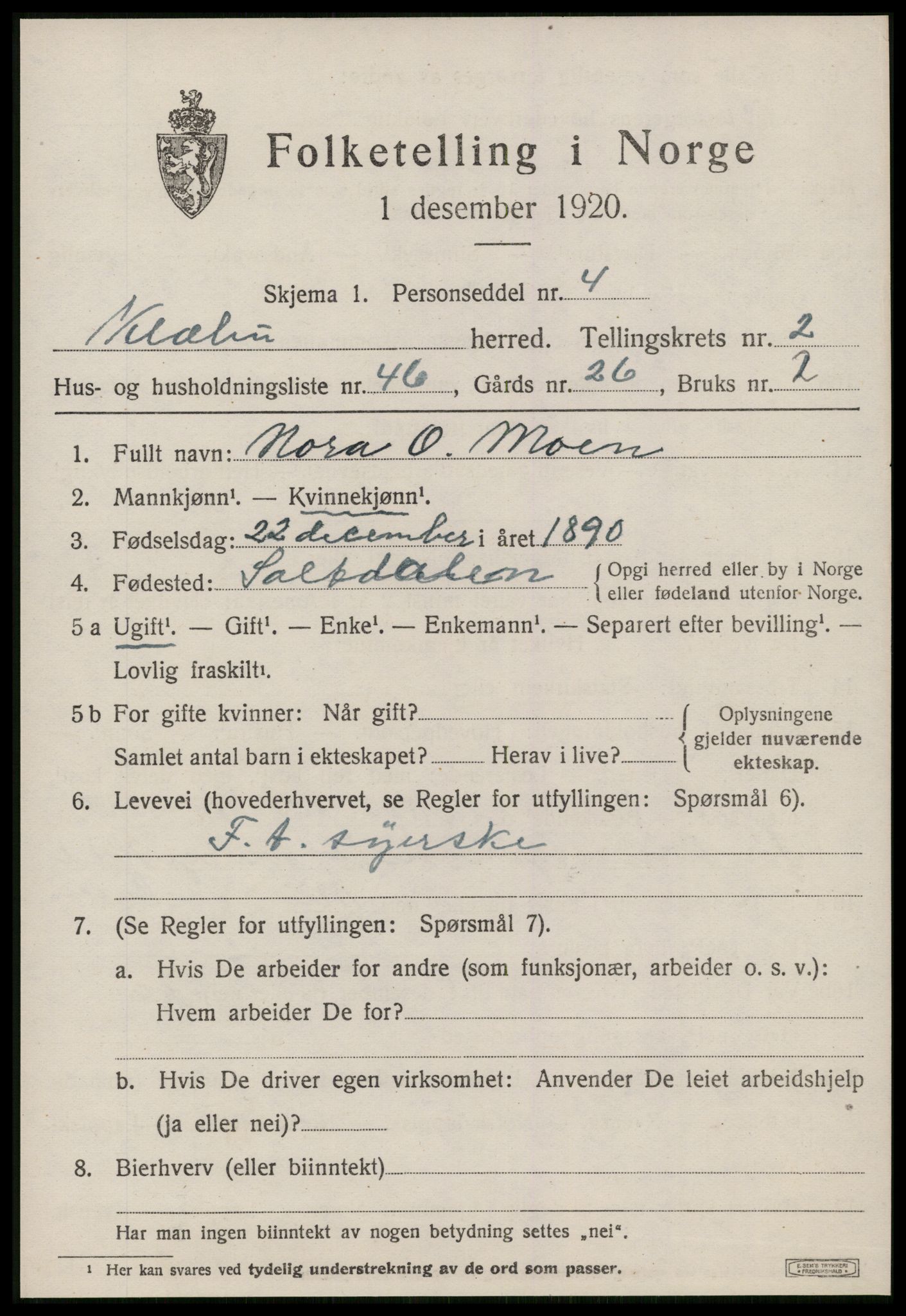 SAT, 1920 census for Klæbu, 1920, p. 1652