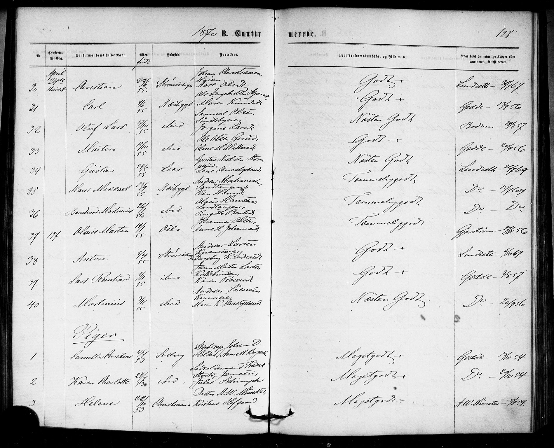 Strømm kirkebøker, AV/SAKO-A-322/F/Fa/L0002: Parish register (official) no. I 2, 1870-1877, p. 128