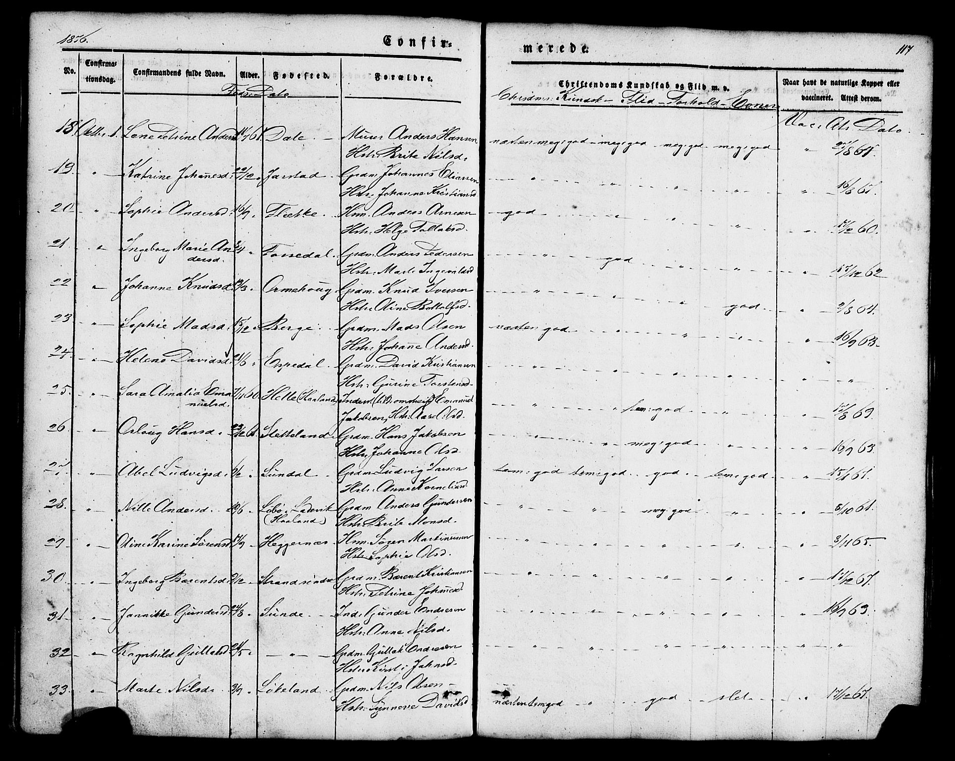 Fjaler sokneprestembete, AV/SAB-A-79801/H/Haa/Haaa/L0008: Parish register (official) no. A 8, 1850-1886, p. 117